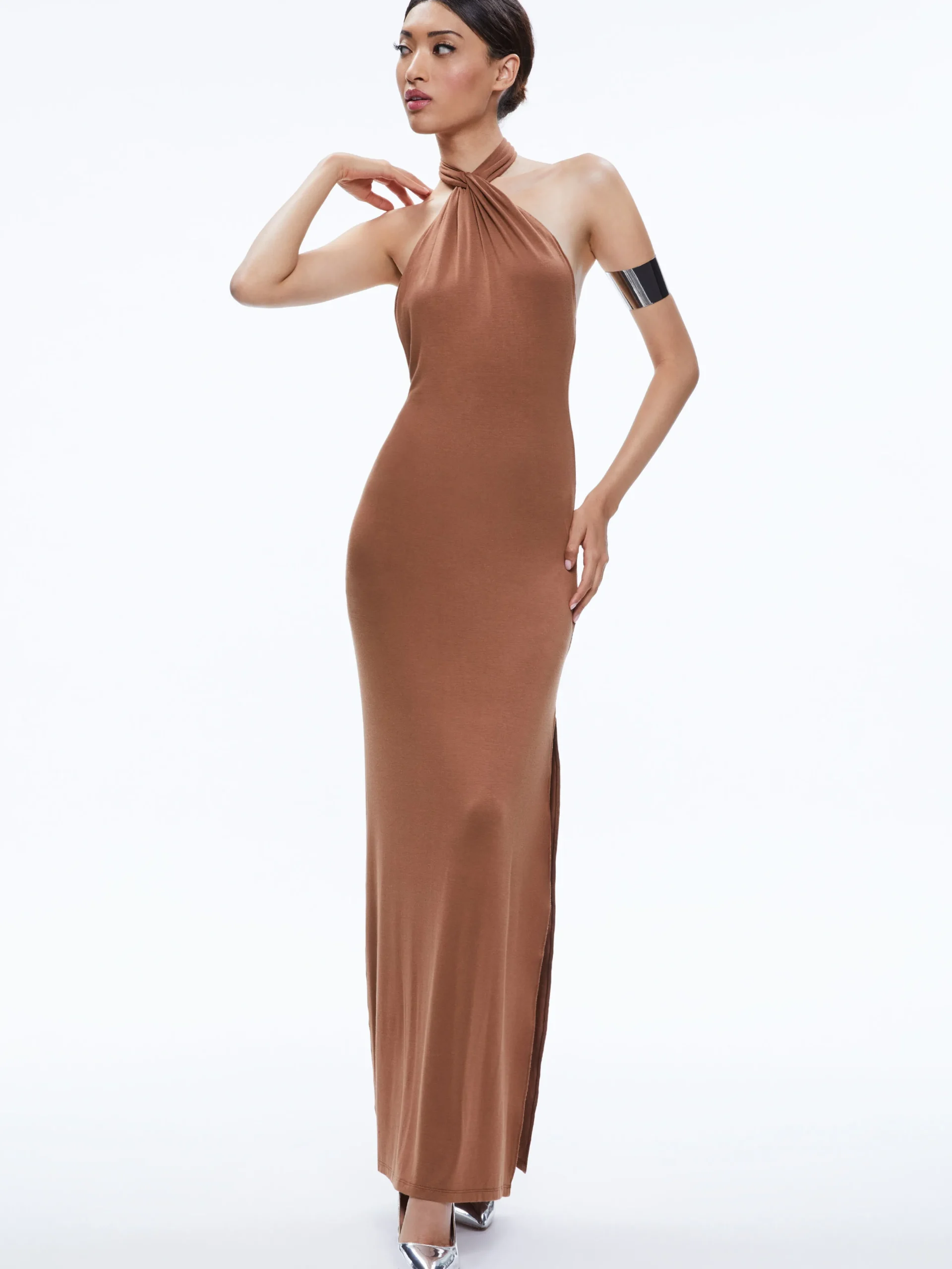 Alice and Olivia AMAYA HALTER NECK HIGH SLIT DRESS *DRESSES | CLOTHING