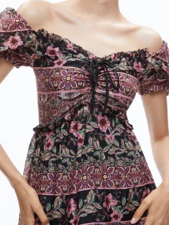 Alice and Olivia ANDREA PUFF SLEEVE MAXI DRESS CANOPY TILE BLACK*DRESSES | DRESSES | CLOTHING
