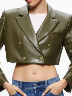 Alice and Olivia ANTHONY CROPPED DOUBLE BREASTED VEGAN BLAZER OLIVE*CLOTHING