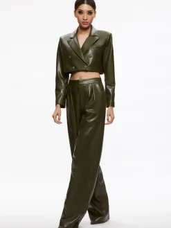 Alice and Olivia ANTHONY CROPPED DOUBLE BREASTED VEGAN BLAZER OLIVE*CLOTHING