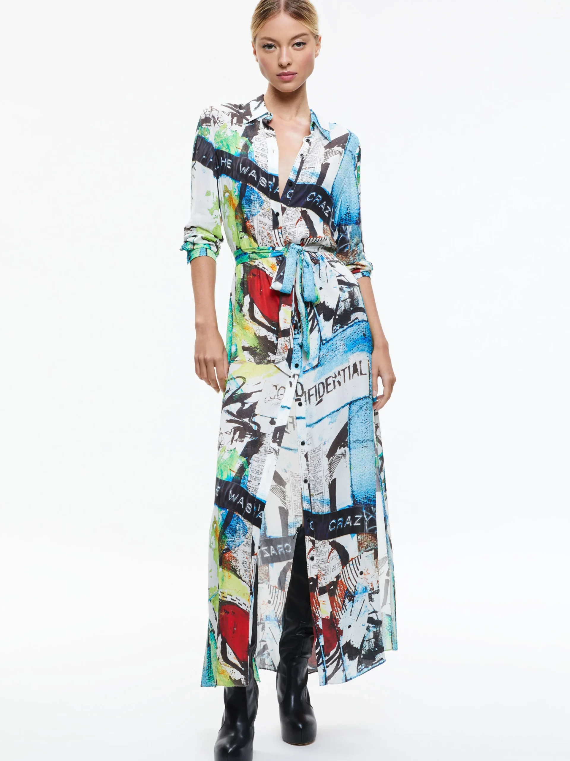 Alice and Olivia A+O X BASQUIAT CHASSIDY MAXI SHIRT DRESS CONFIDENTIAL*DRESSES | CLOTHING