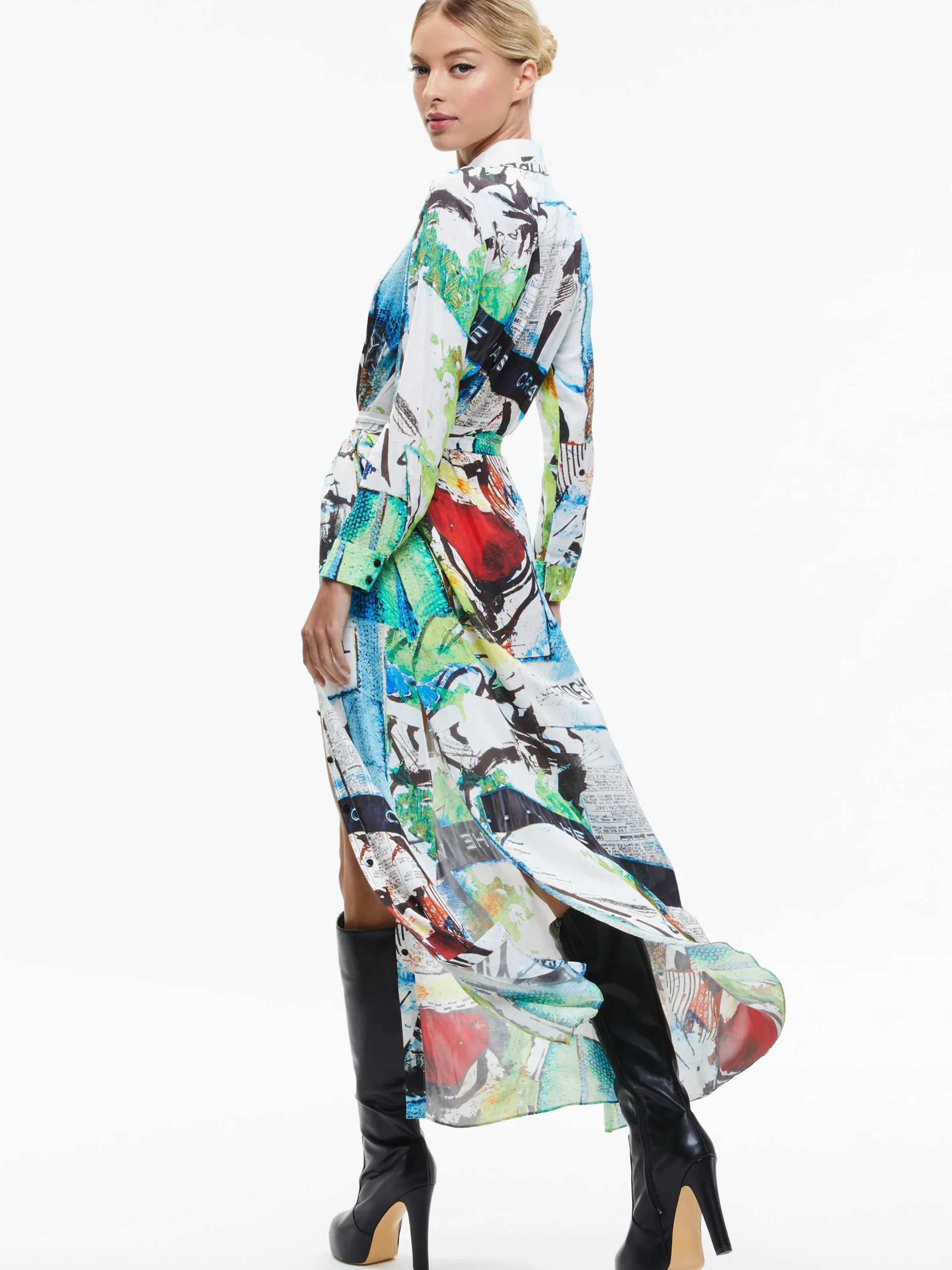 Alice and Olivia A+O X BASQUIAT CHASSIDY MAXI SHIRT DRESS CONFIDENTIAL*DRESSES | CLOTHING