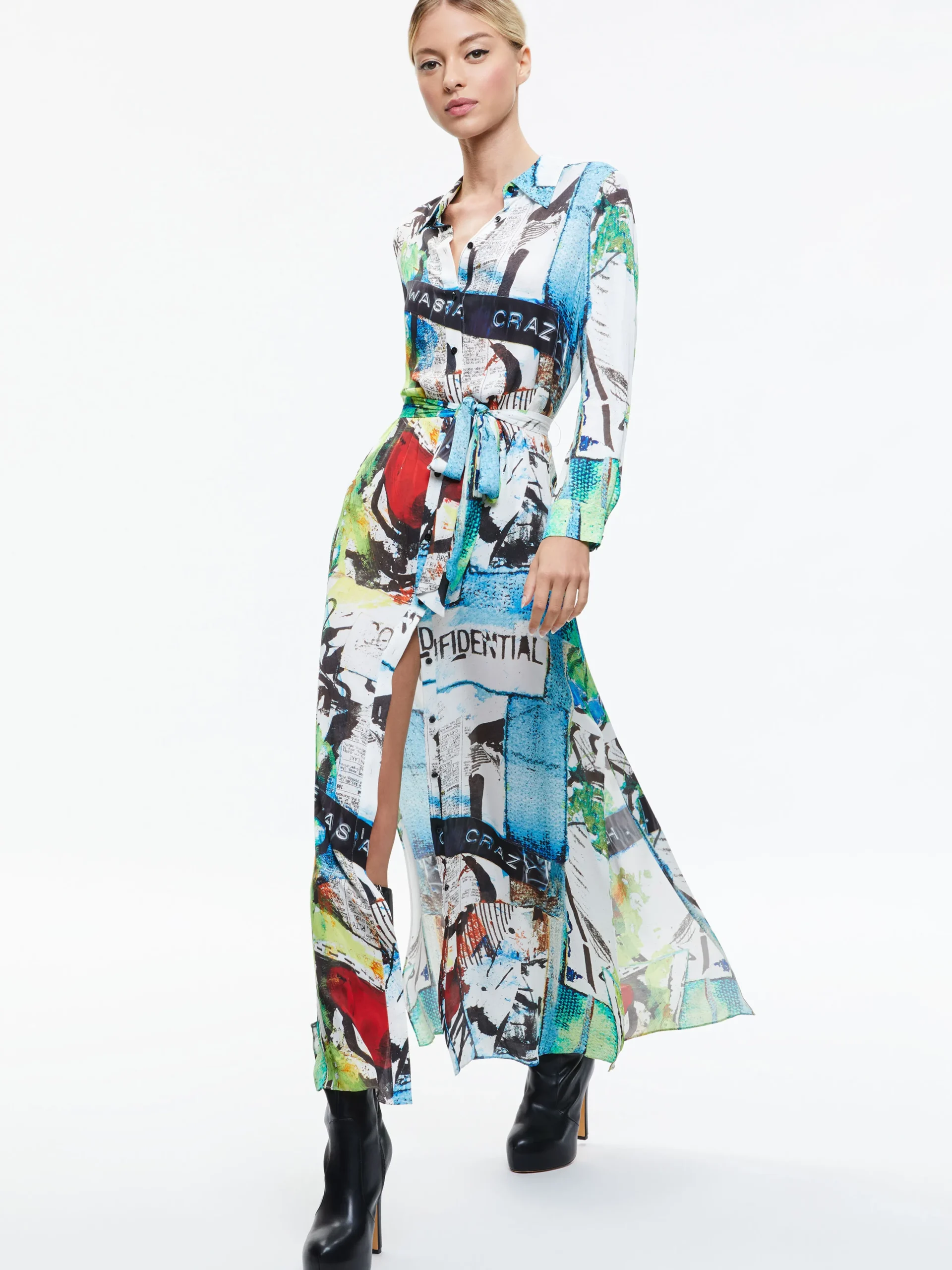 Alice and Olivia A+O X BASQUIAT CHASSIDY MAXI SHIRT DRESS CONFIDENTIAL*DRESSES | CLOTHING