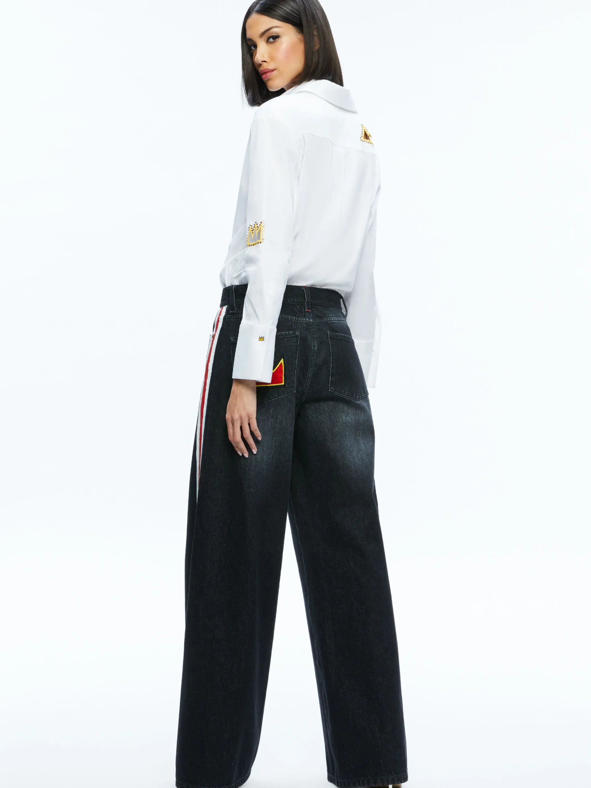 Alice and Olivia A+O X BASQUIAT FINELY EMBELLISHED BUTTON DOWN OFF WHITE MULTI*FEATURED SHOPS | CLOTHING