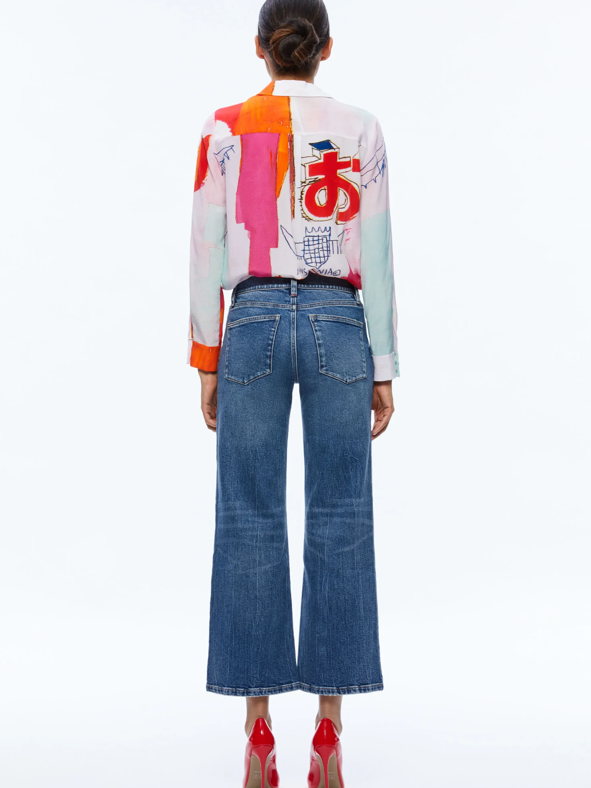 Alice and Olivia A+O X BASQUIAT WILLA PLACKET TOP INSIGNIA*CLOTHING