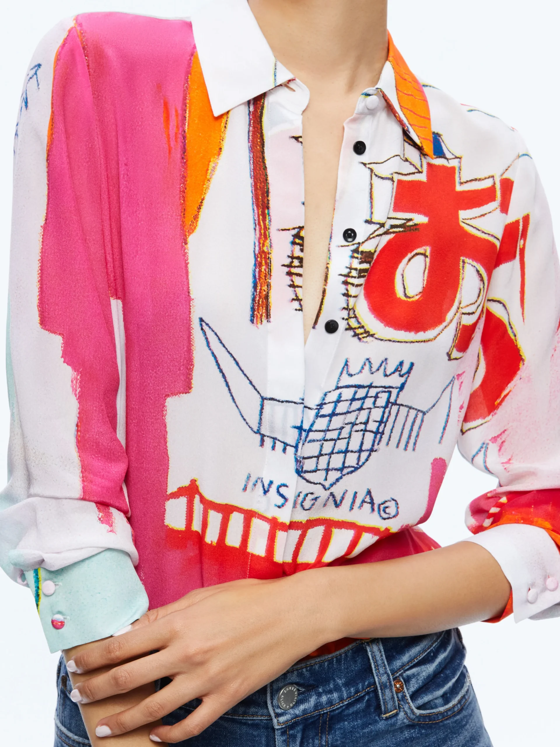Alice and Olivia A+O X BASQUIAT WILLA PLACKET TOP INSIGNIA*CLOTHING