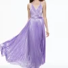 Alice and Olivia ARISTA SLEEVELESS HALTER NECK PLEATED MAXI DRESS SOLSTICE*DRESSES | DRESSES | CLOTHING
