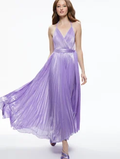Alice and Olivia ARISTA SLEEVELESS HALTER NECK PLEATED MAXI DRESS SOLSTICE*DRESSES | DRESSES | CLOTHING