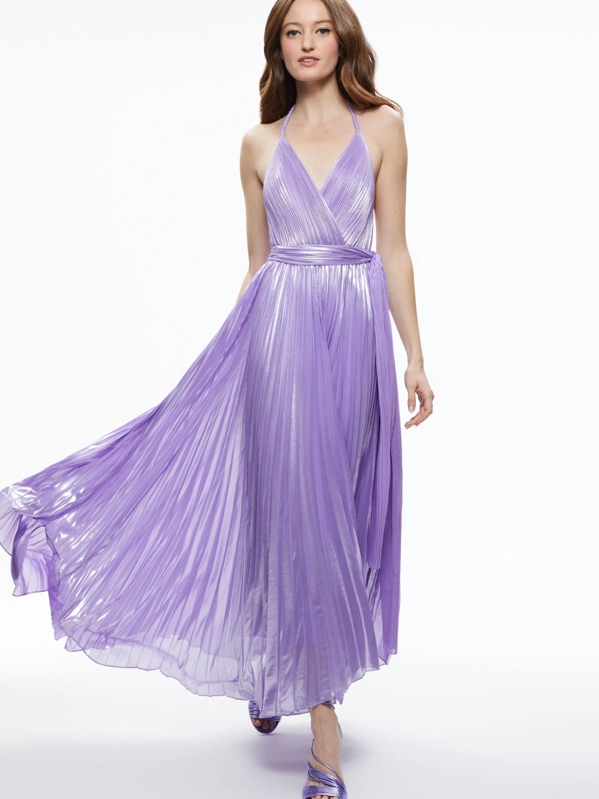Alice and Olivia ARISTA SLEEVELESS HALTER NECK PLEATED MAXI DRESS SOLSTICE*DRESSES | DRESSES | CLOTHING