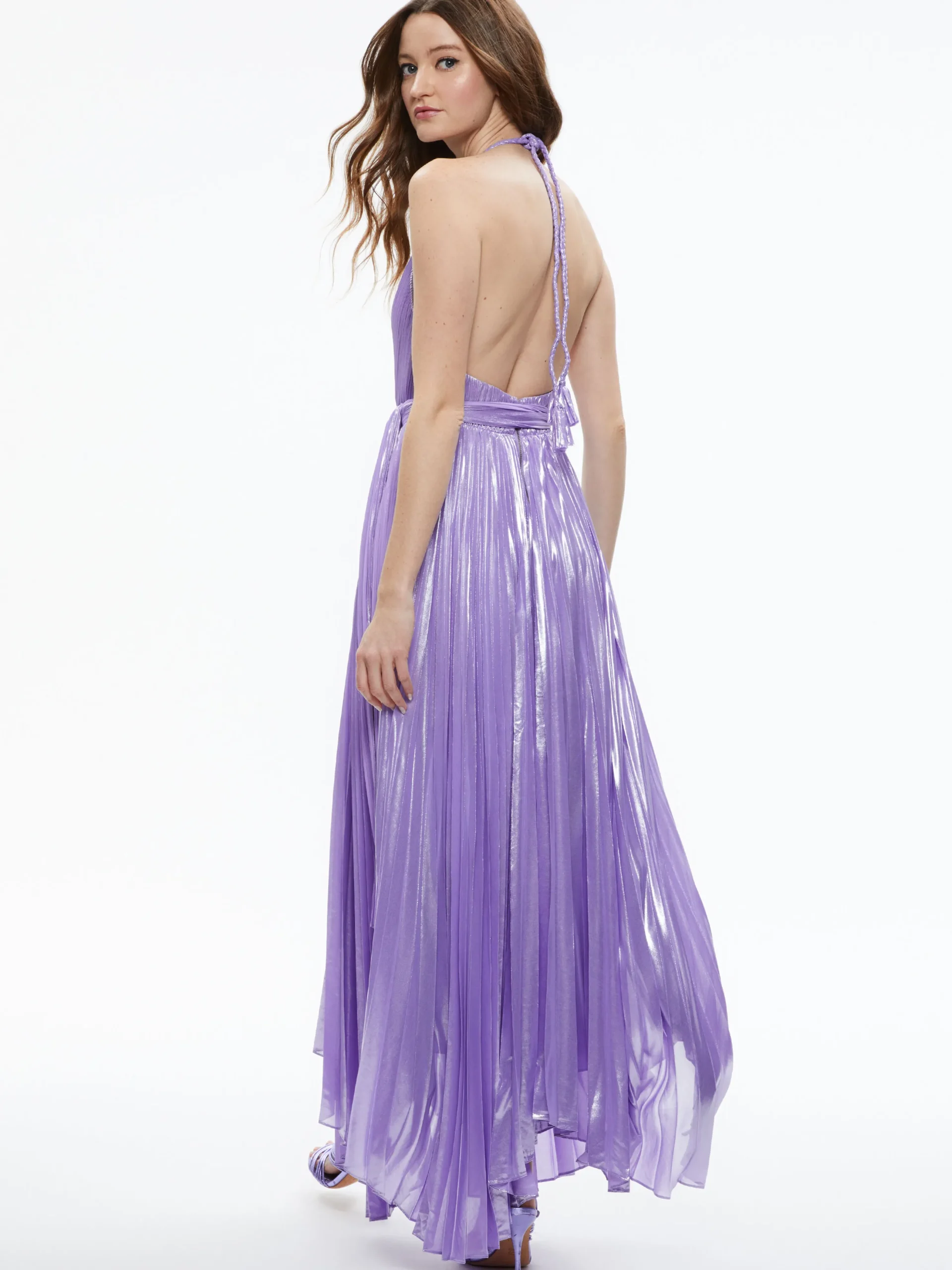 Alice and Olivia ARISTA SLEEVELESS HALTER NECK PLEATED MAXI DRESS SOLSTICE*DRESSES | DRESSES | CLOTHING
