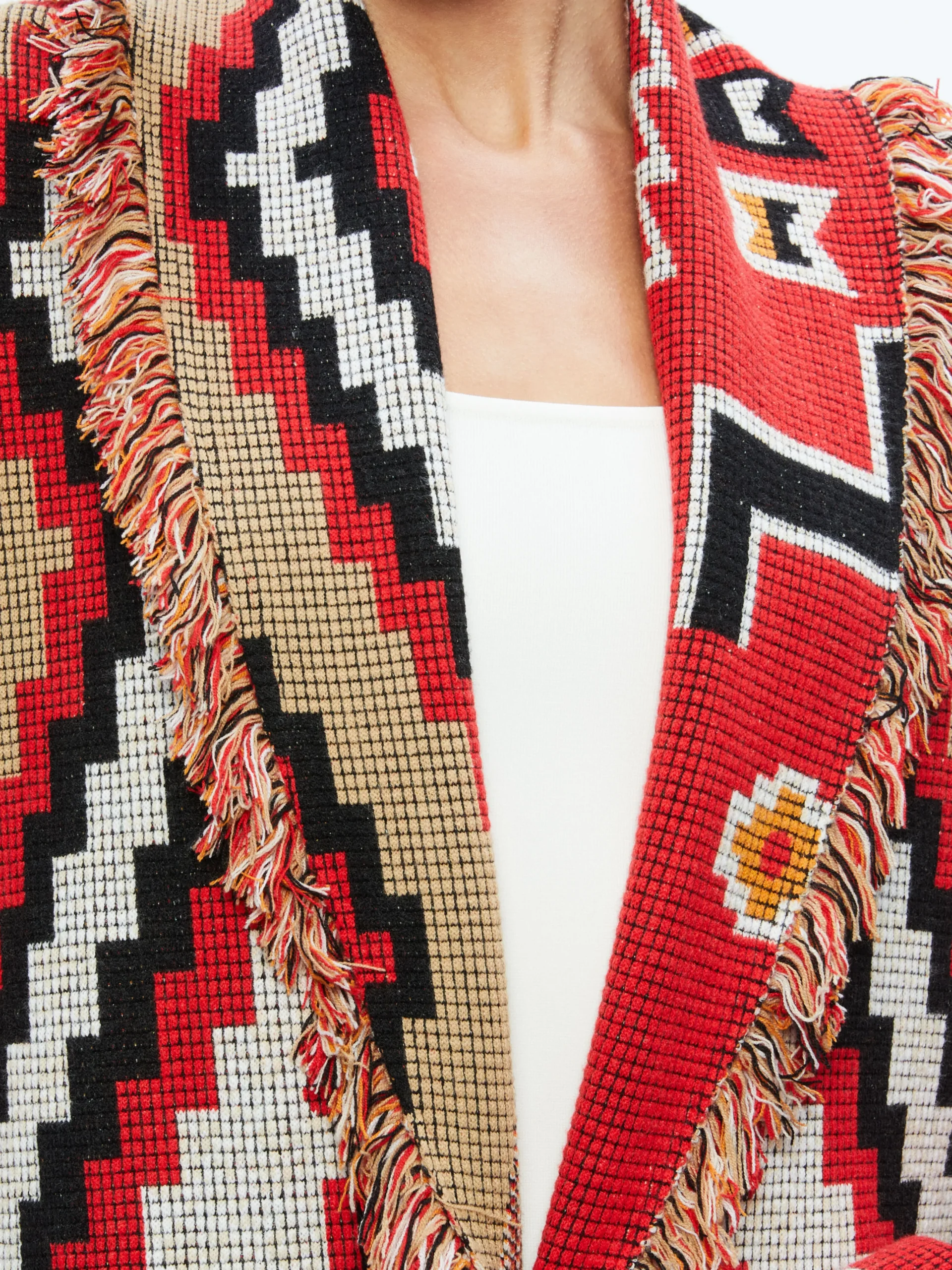 Alice and Olivia ASTRID LONG CARDIGAN BRIGHT RUBY COMBO*CLOTHING