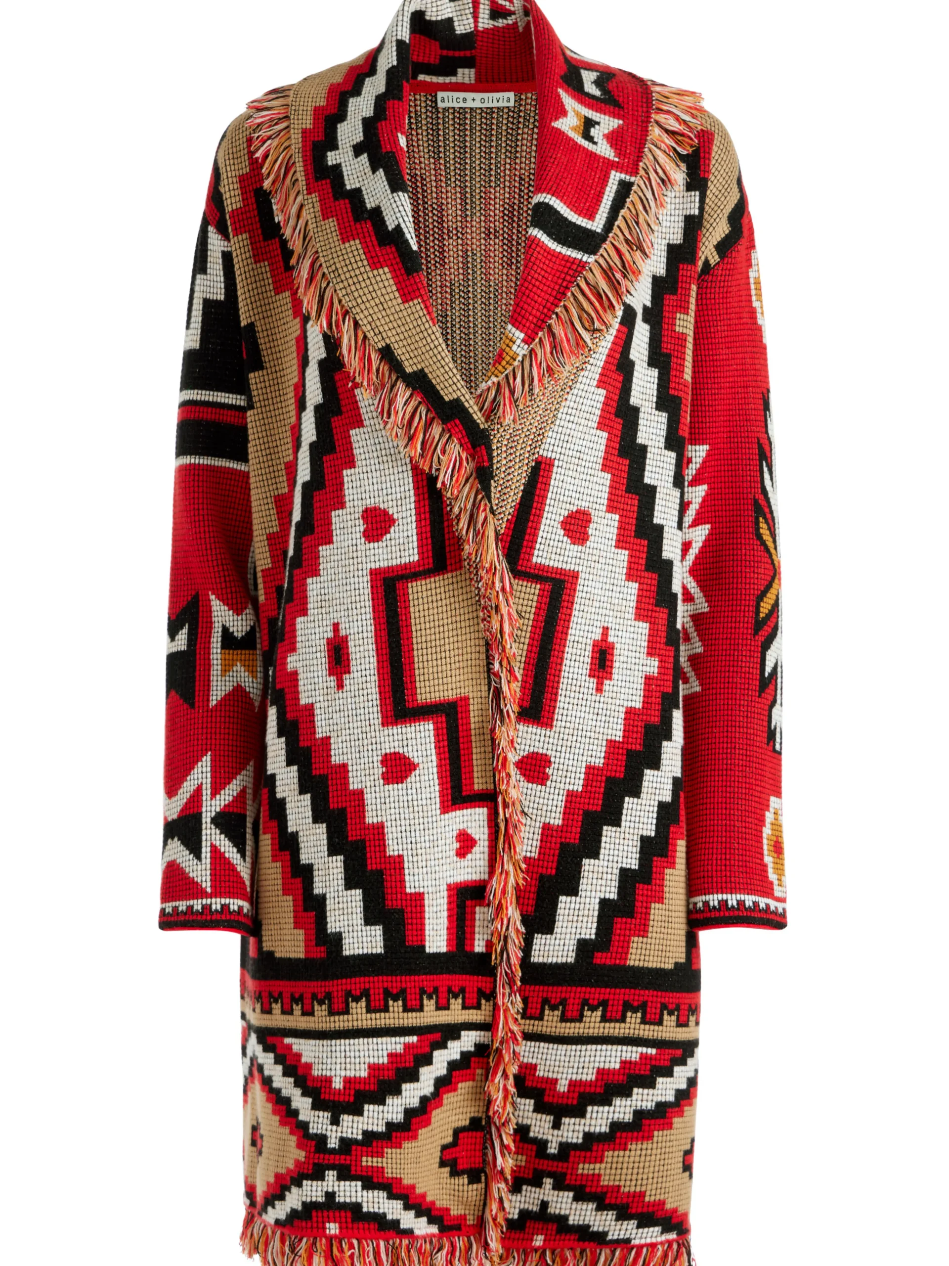 Alice and Olivia ASTRID LONG CARDIGAN BRIGHT RUBY COMBO*CLOTHING