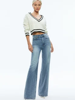 Alice and Olivia AYDEN CROPPED V-NECK PULLOVER ECRU/BLACK*FEATURED SHOPS | CLOTHING