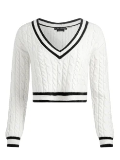 Alice and Olivia AYDEN CROPPED V-NECK PULLOVER ECRU/BLACK*FEATURED SHOPS | CLOTHING
