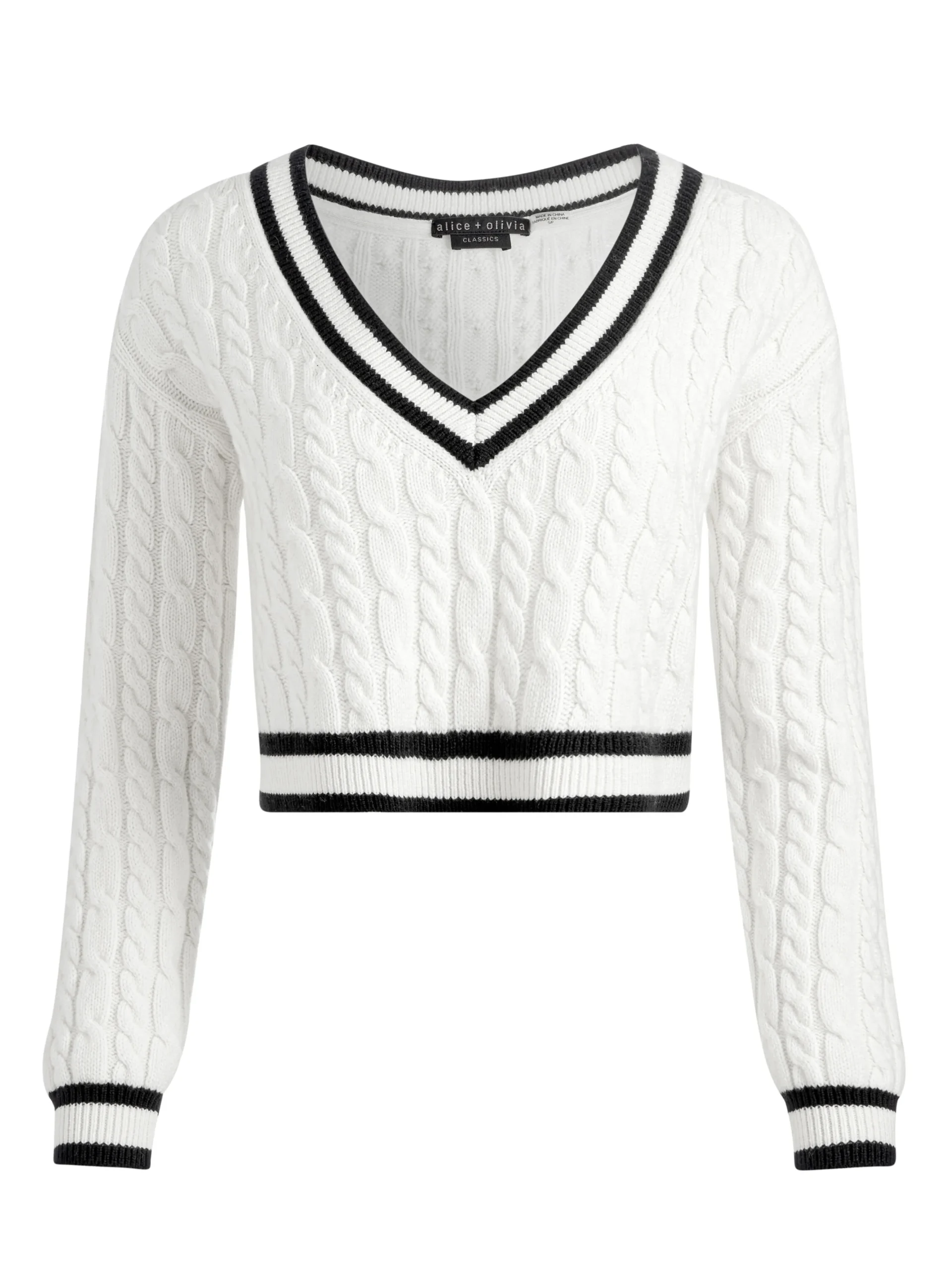 Alice and Olivia AYDEN CROPPED V-NECK PULLOVER ECRU/BLACK*FEATURED SHOPS | CLOTHING