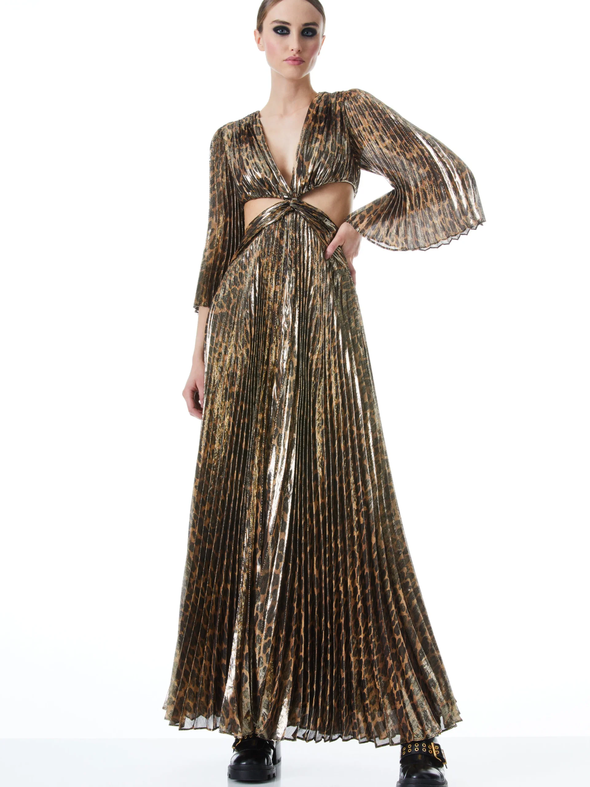 Alice and Olivia BAHAMA V-NECK CUT OUT MAXI DRESS SPOTTED LEOPARD*DRESSES | CLOTHING