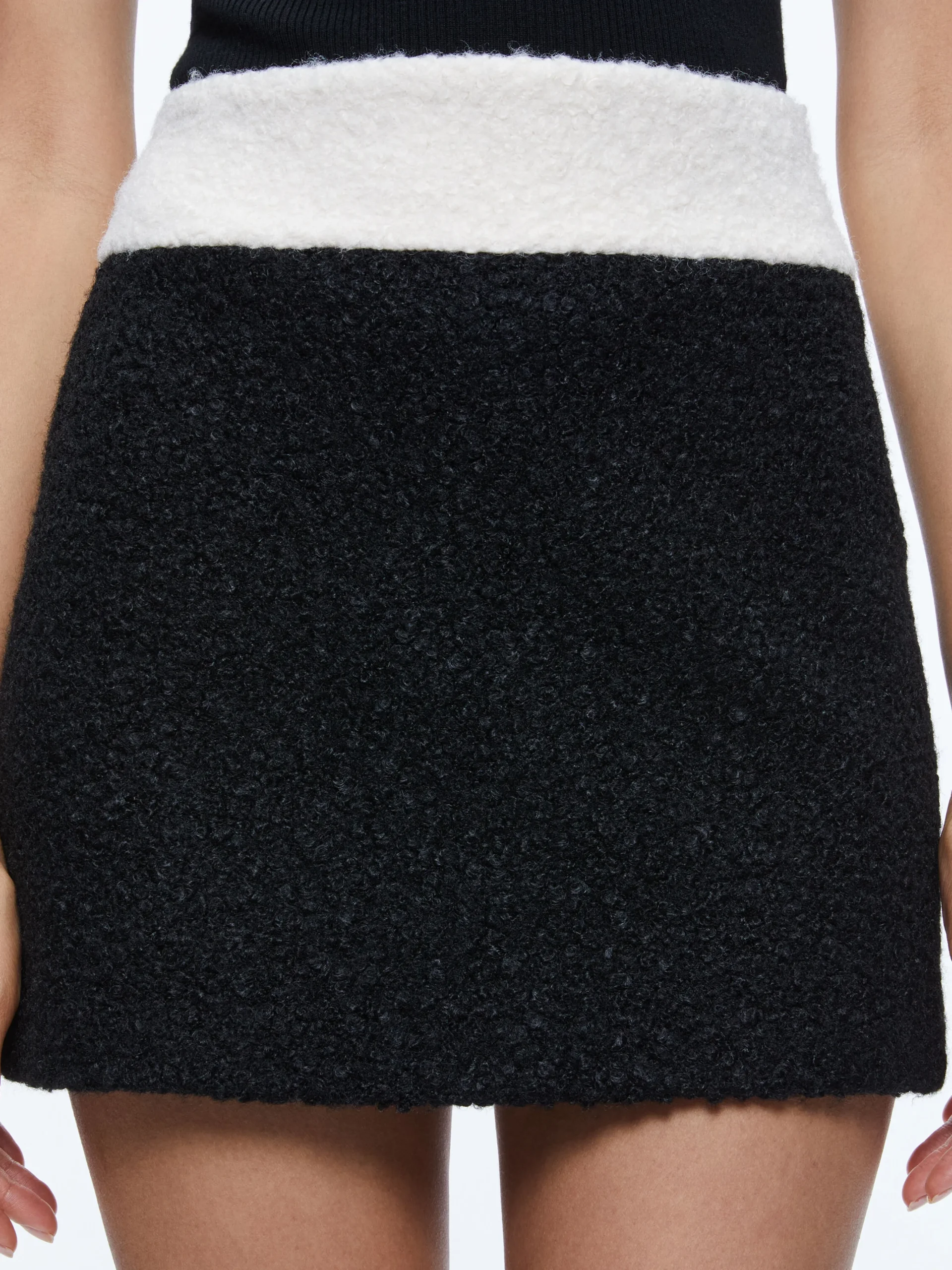 Alice and Olivia BAILEY FUZZY KNIT MINI SKIRT BLACK/ECRU*CLOTHING