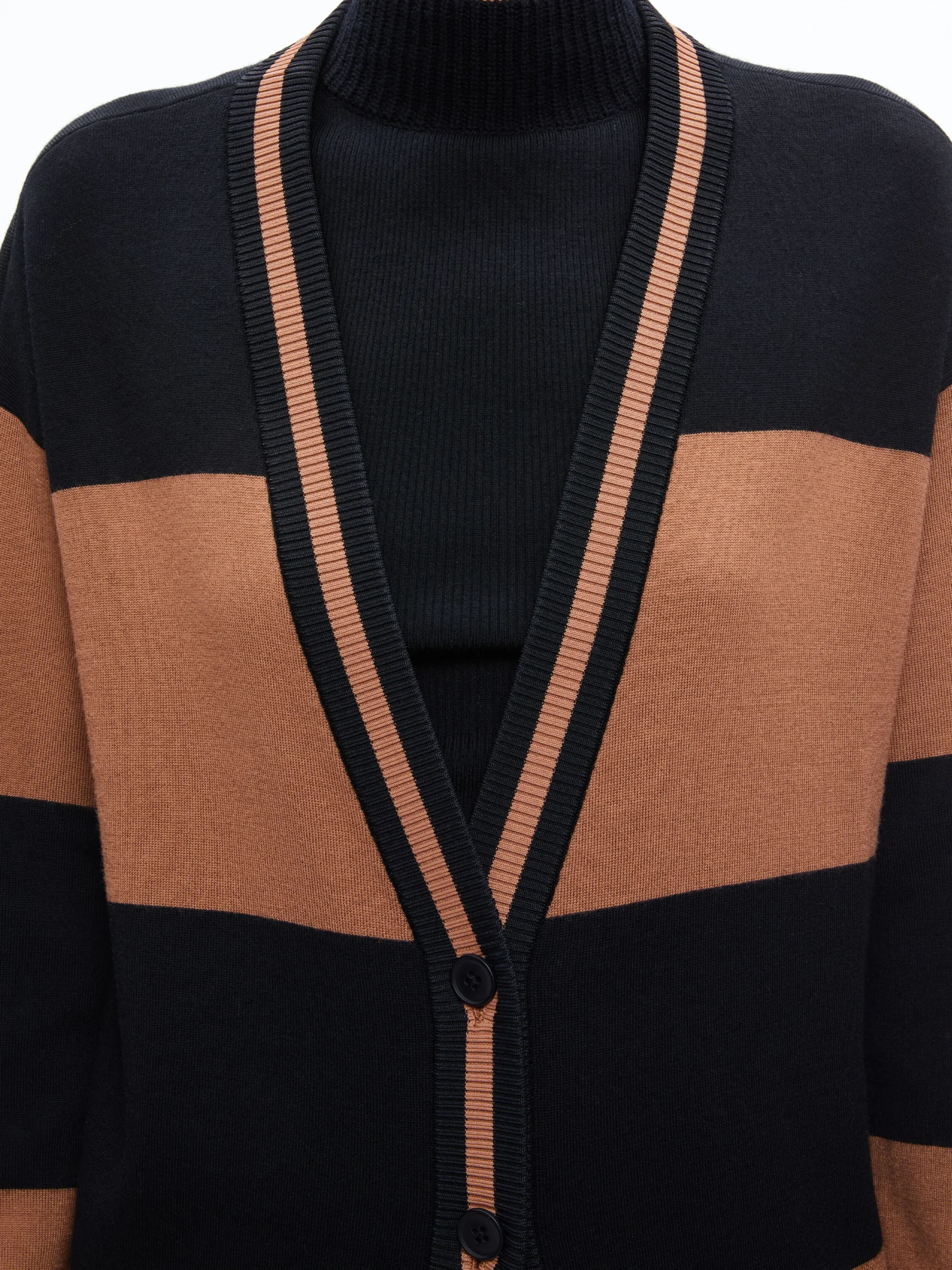 Alice and Olivia BARRY OVERSIZED V-NECK CARDIGAN CAMEL/BLACK STRIPE*CLOTHING
