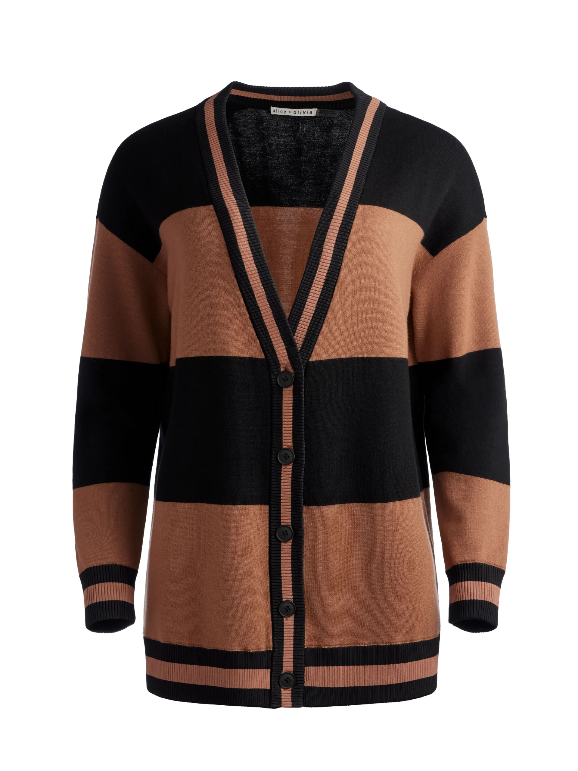Alice and Olivia BARRY OVERSIZED V-NECK CARDIGAN CAMEL/BLACK STRIPE*CLOTHING