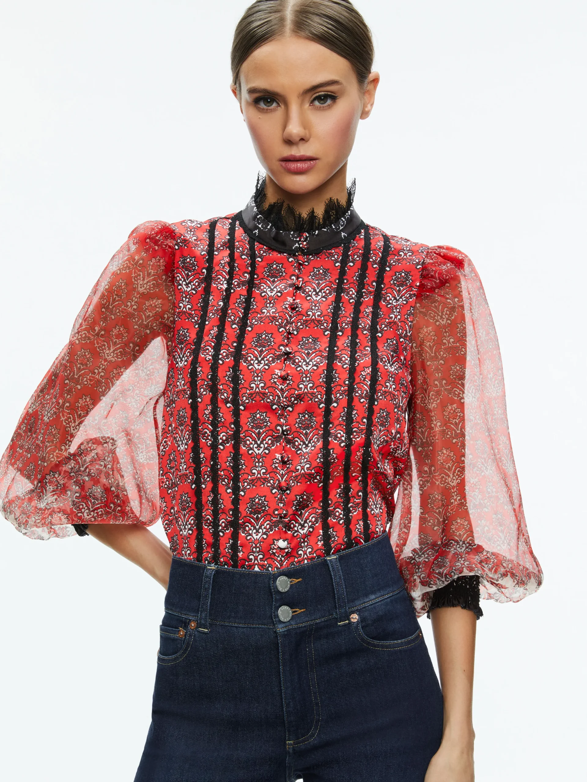 Alice and Olivia BETTINA BLOUSON SLEEVE TOP ALLURE MEDALLION*CLOTHING