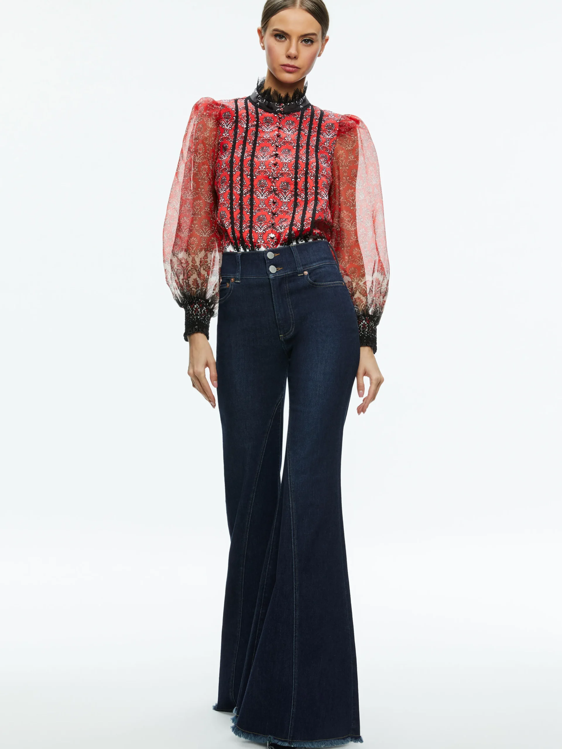Alice and Olivia BETTINA BLOUSON SLEEVE TOP ALLURE MEDALLION*CLOTHING