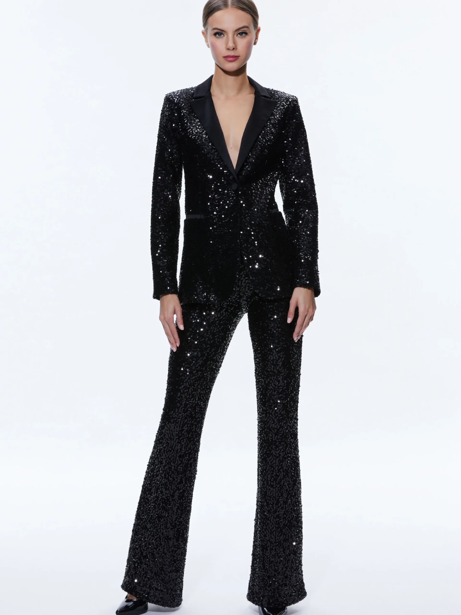 Alice and Olivia BREANN SEQUIN FITTED BLAZER + LARA SEQUIN BOOTCUT PANT *CLOTHING