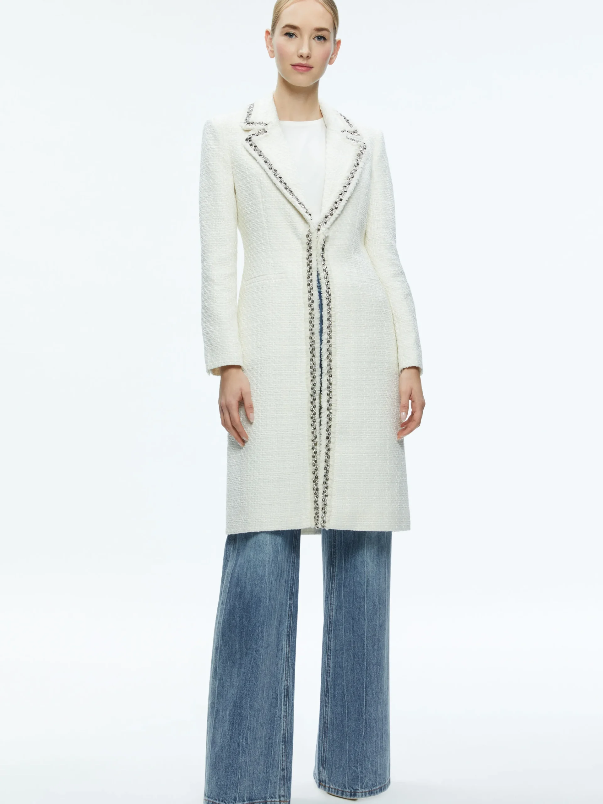 Alice and Olivia BRET EMBELLISHED LONG BLAZER OFF WHITE*FEATURED SHOPS | FEATURED SHOPS | CLOTHING