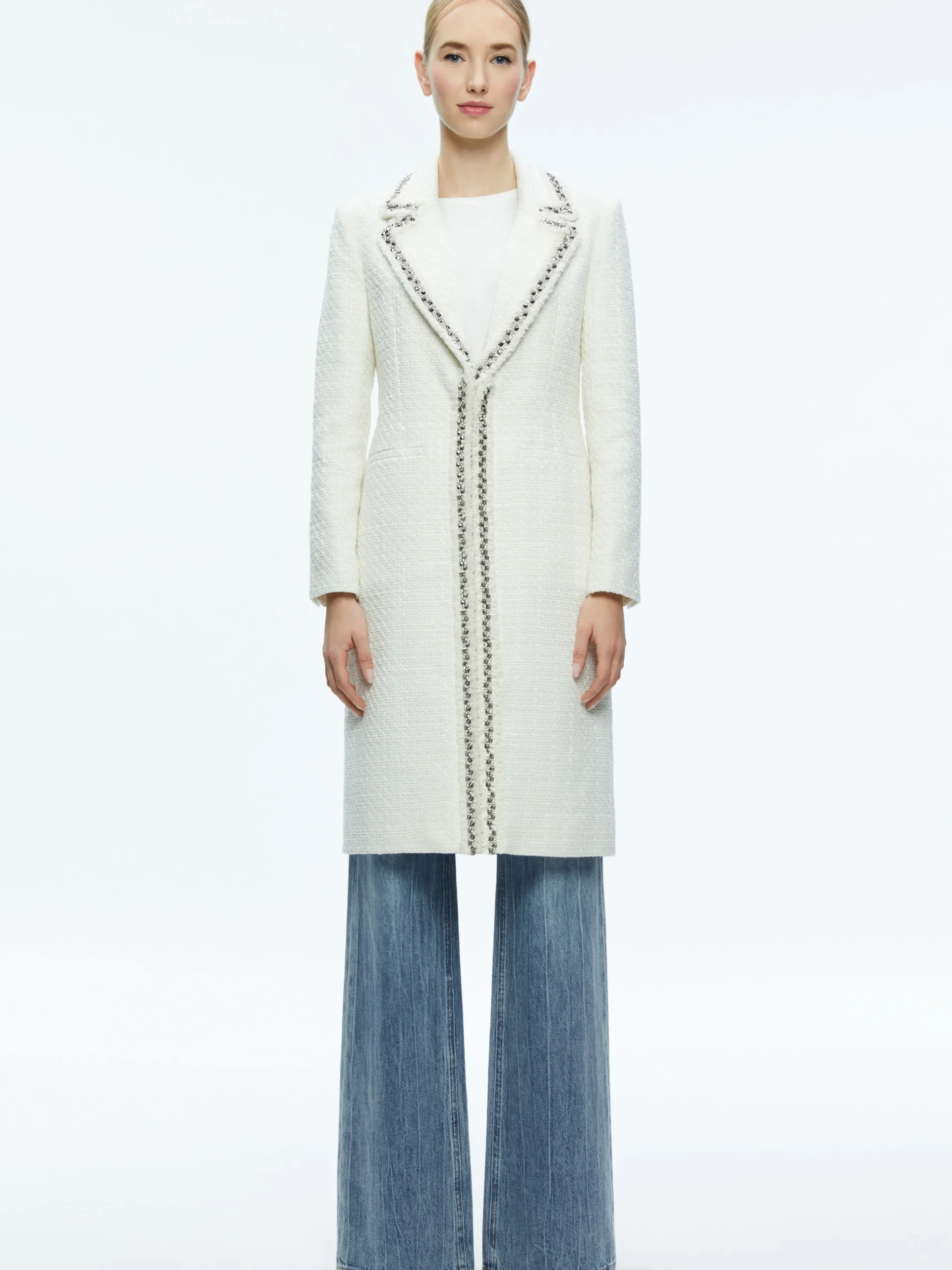 Alice and Olivia BRET EMBELLISHED LONG BLAZER OFF WHITE*FEATURED SHOPS | FEATURED SHOPS | CLOTHING