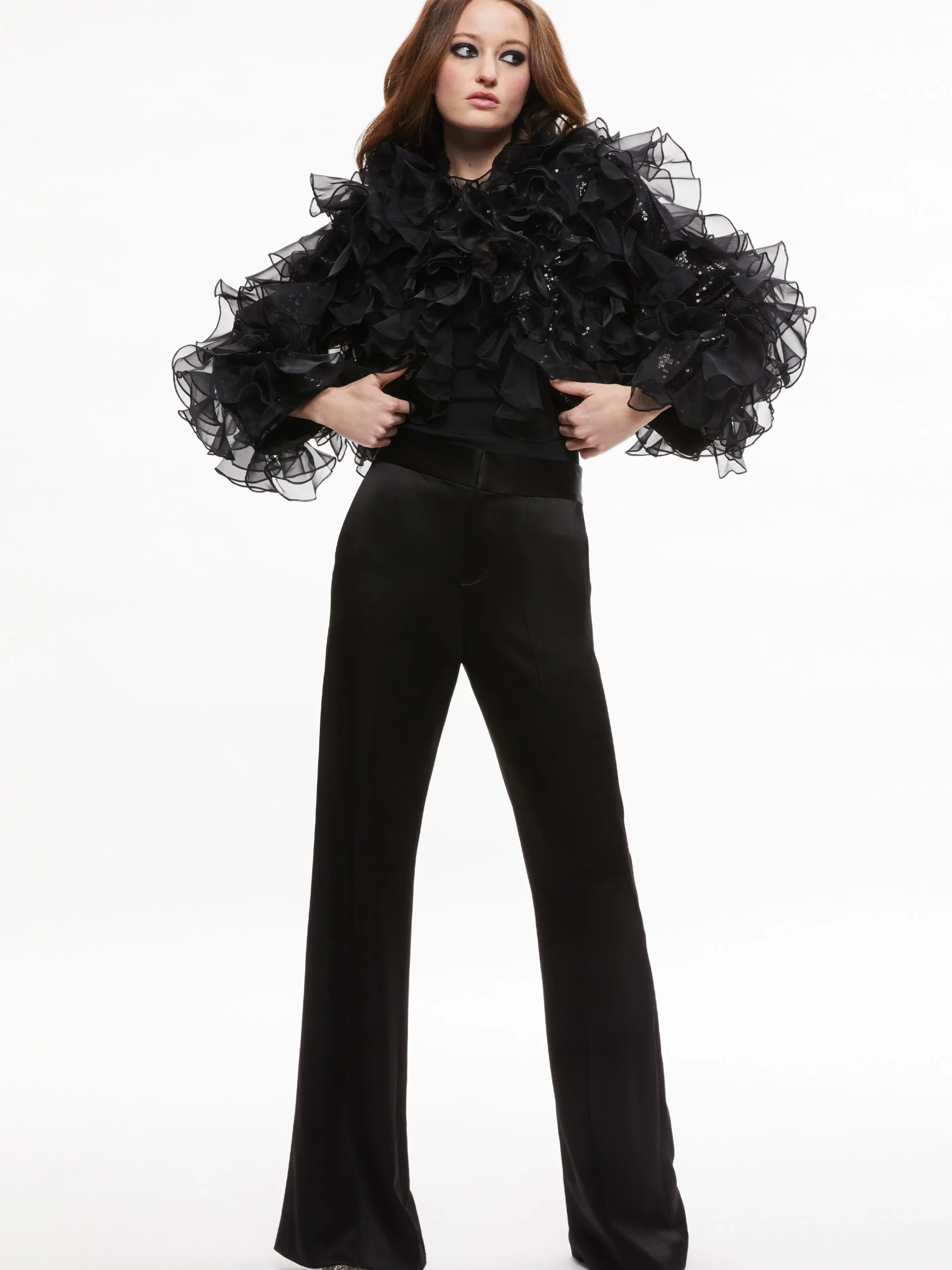 Alice and Olivia BRITTON RUFFLED CROPPED JACKET BLACK*CLOTHING