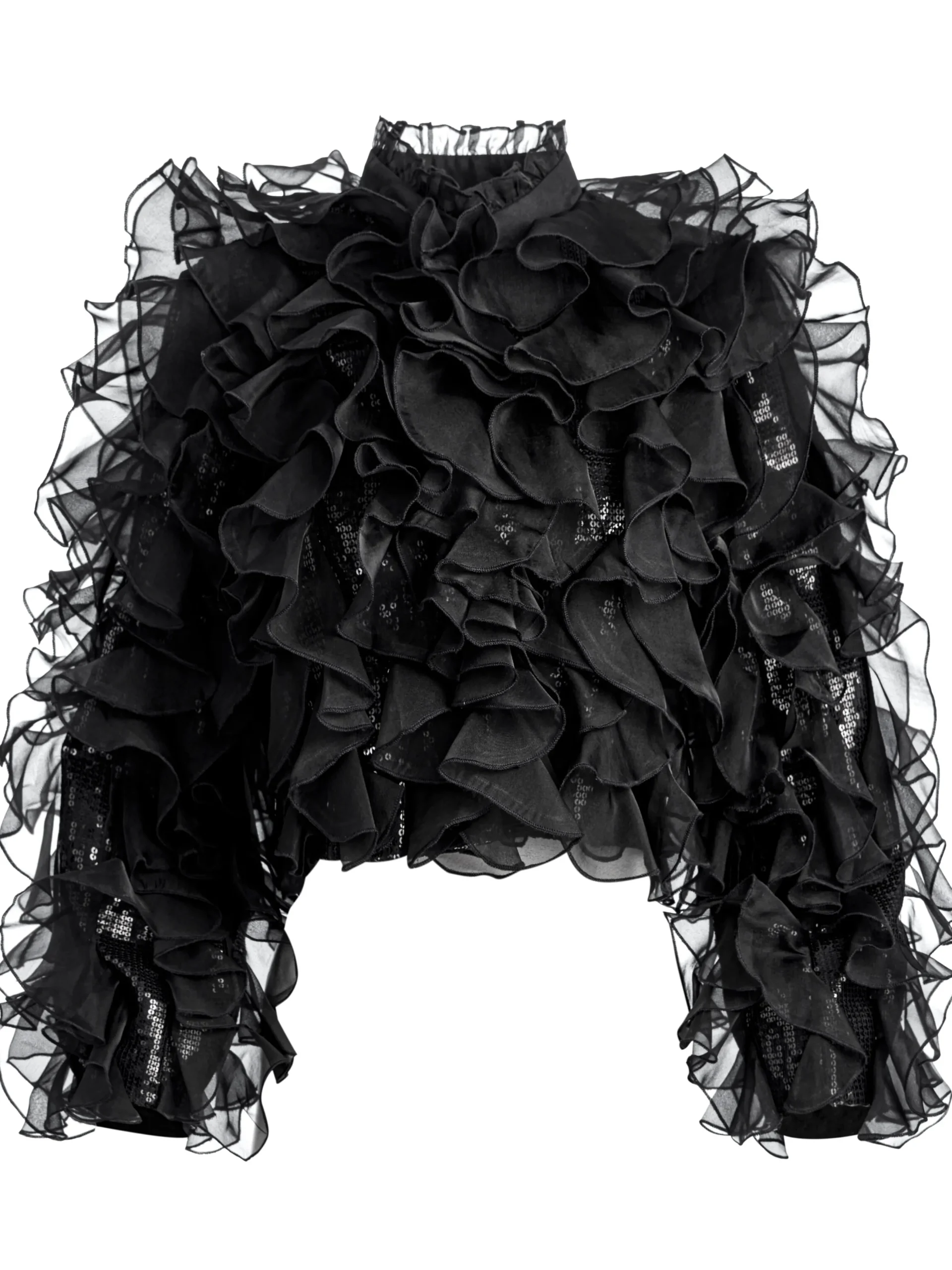 Alice and Olivia BRITTON RUFFLED CROPPED JACKET BLACK*CLOTHING