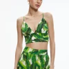 Alice and Olivia CARLI TIE BACK BRA TOP SUN PALM OFF WHITE*CLOTHING