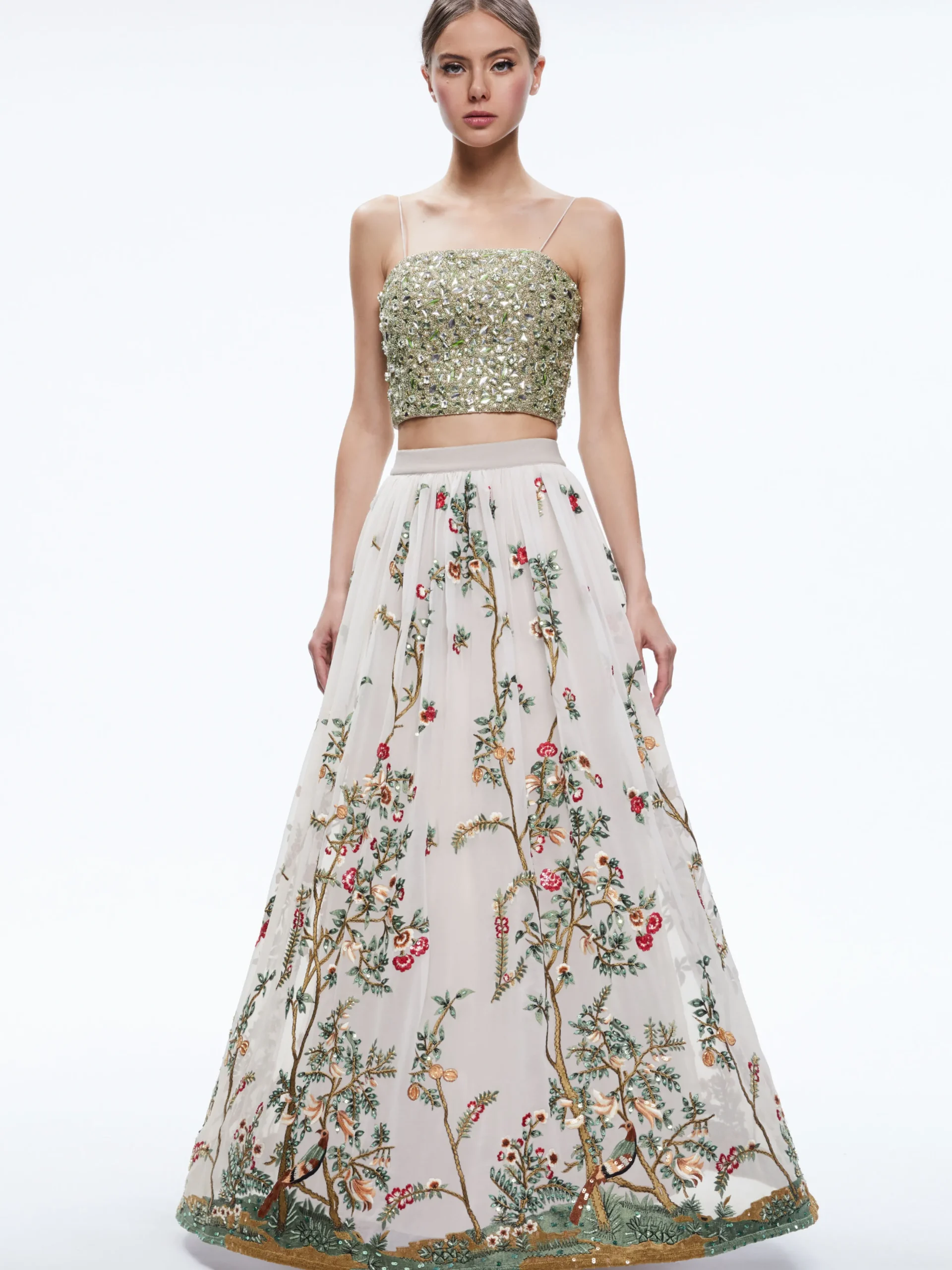 Alice and Olivia CATRINA EMBELLISHED GOWN MAXI SKIRT CHAMPAGNE/MULTI*CLOTHING