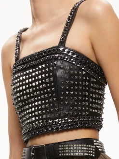 Alice and Olivia CERESI CHAIN STRAP STUDDED TOP BLACK/ANTIQUE NICKLE*CLOTHING