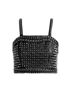 Alice and Olivia CERESI CHAIN STRAP STUDDED TOP BLACK/ANTIQUE NICKLE*CLOTHING