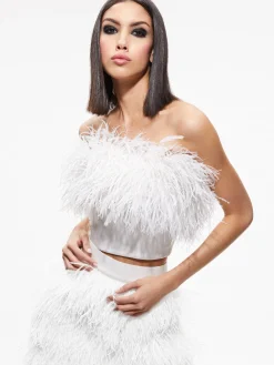 Alice and Olivia CERESI FEATHER TOP ECRU*CLOTHING