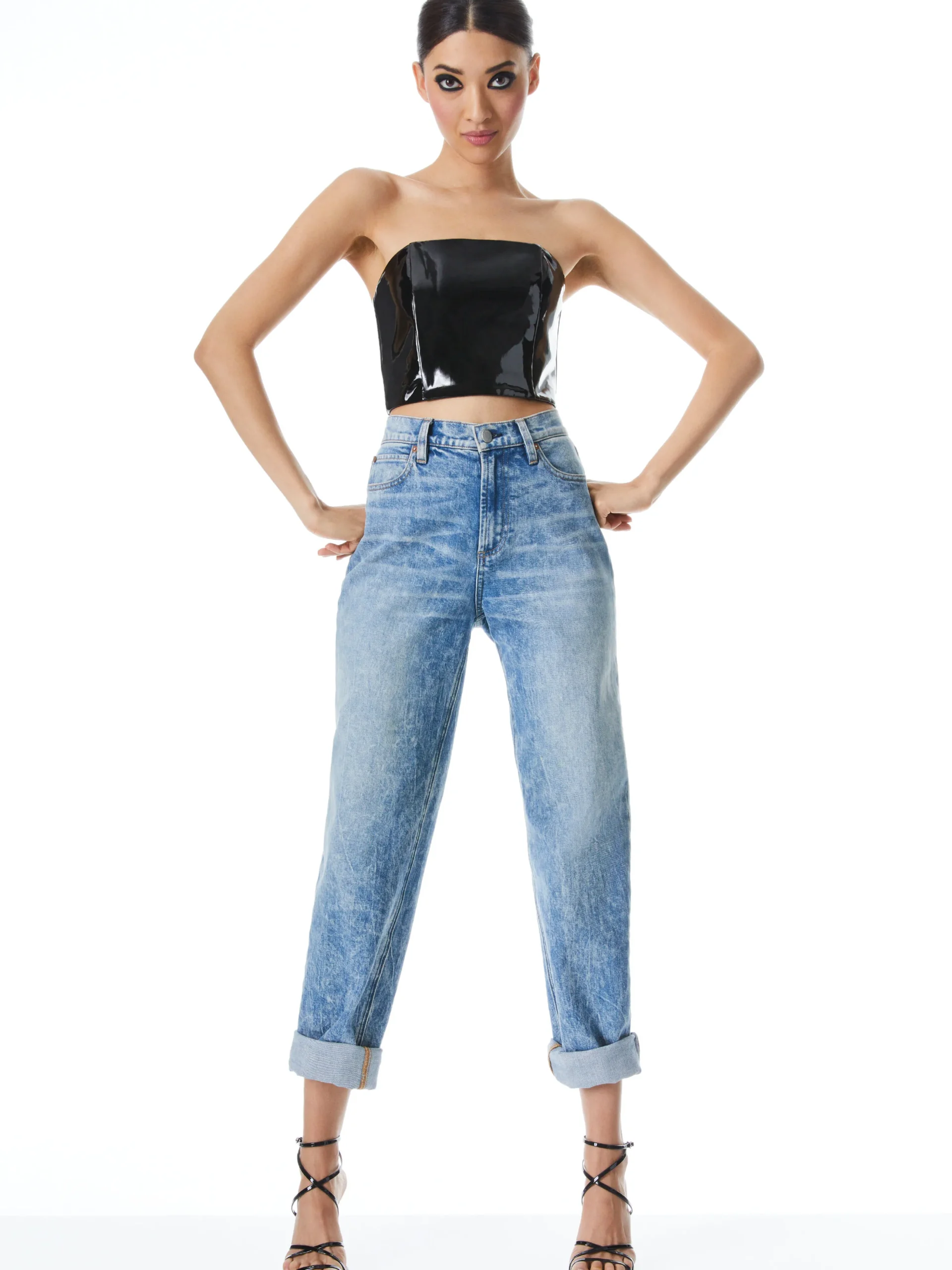 Alice and Olivia CERESI LATEX BANDEAU TOP BLACK*CLOTHING