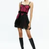 Alice and Olivia CHANTIL LACE RUFFLE MINI GOWN BLACK/WILD PINK*DRESSES | CLOTHING