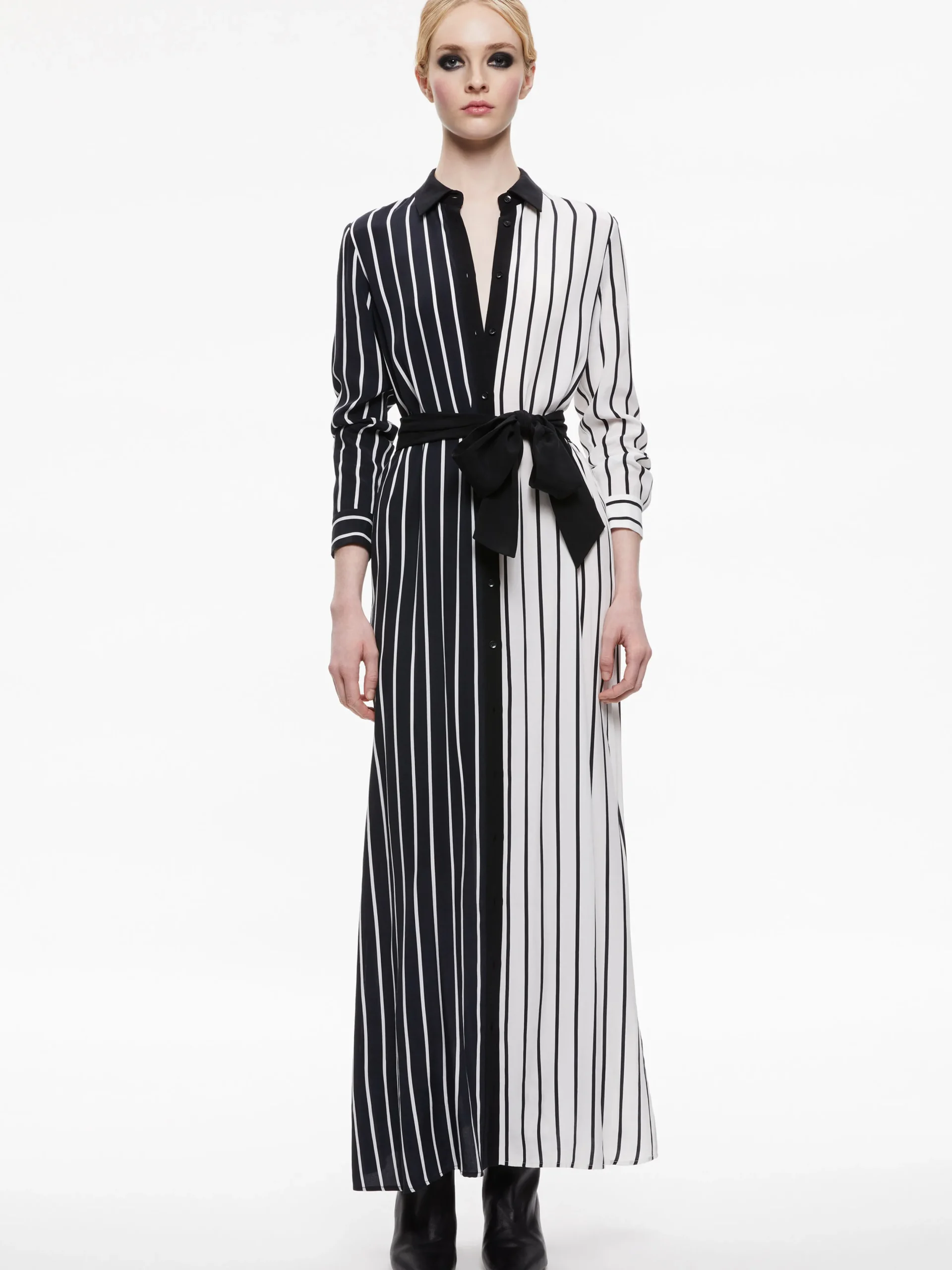 Alice and Olivia CHASSIDY MAXI SHIRT DRESS VERTICAL PALAZZO STRIPE BLACK*FEATURED SHOPS | DRESSES | CLOTHING