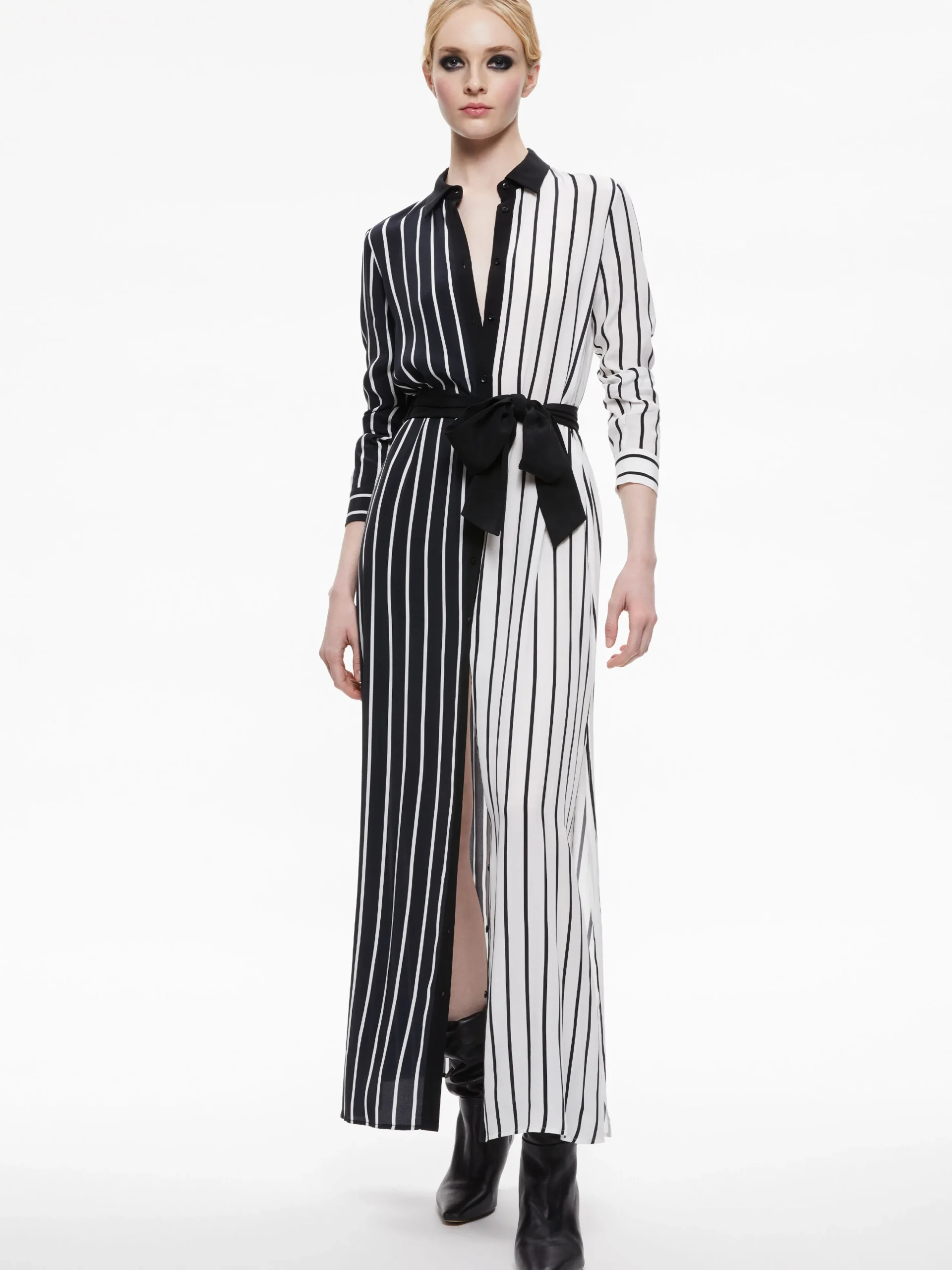 Alice and Olivia CHASSIDY MAXI SHIRT DRESS VERTICAL PALAZZO STRIPE BLACK*FEATURED SHOPS | DRESSES | CLOTHING