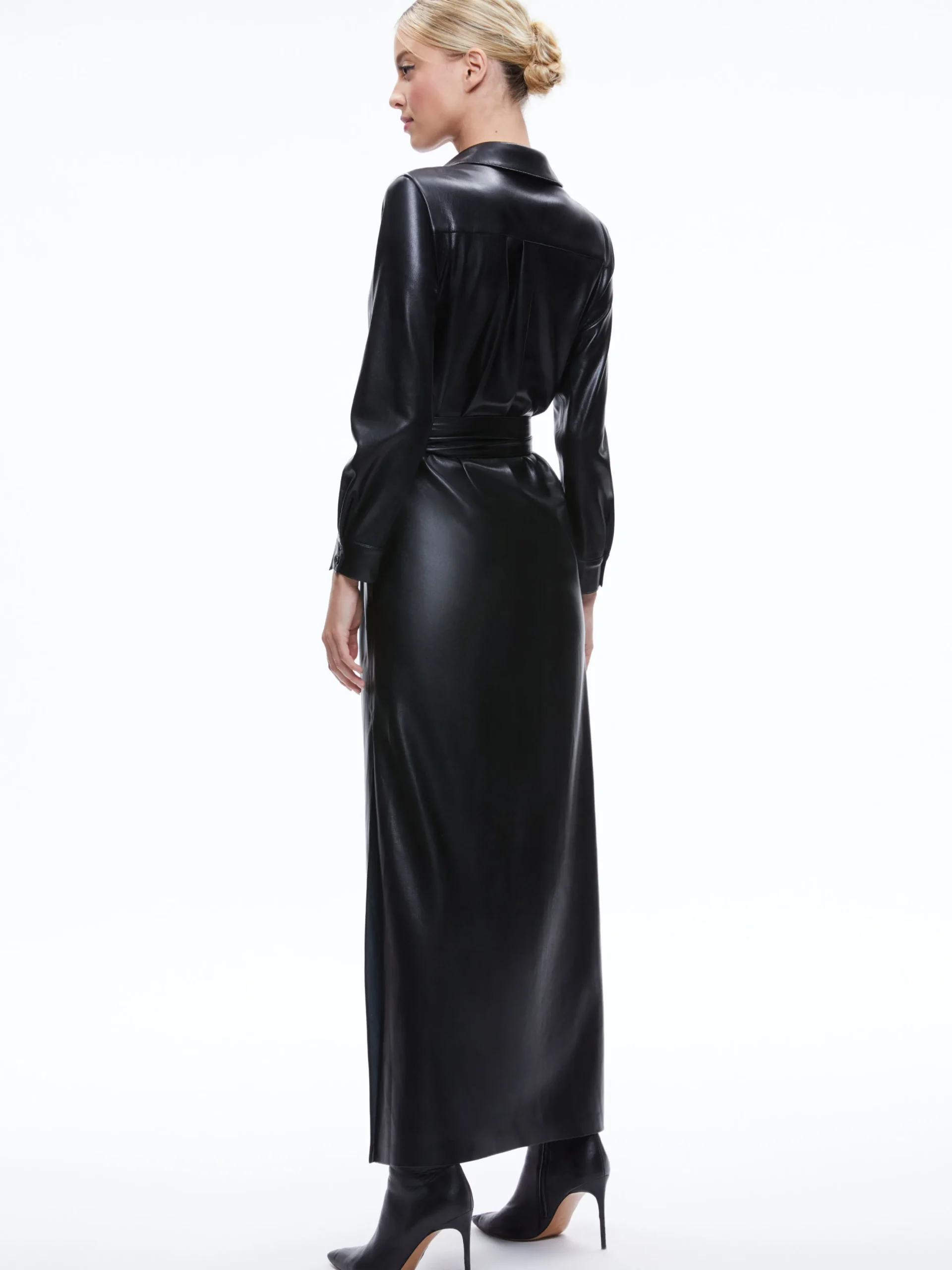 Alice and Olivia CHASSIDY VEGAN LEATHER MAXI SHIRT DRESS BLACK*FEATURED SHOPS | FEATURED SHOPS | DRESSES | CLOTHING