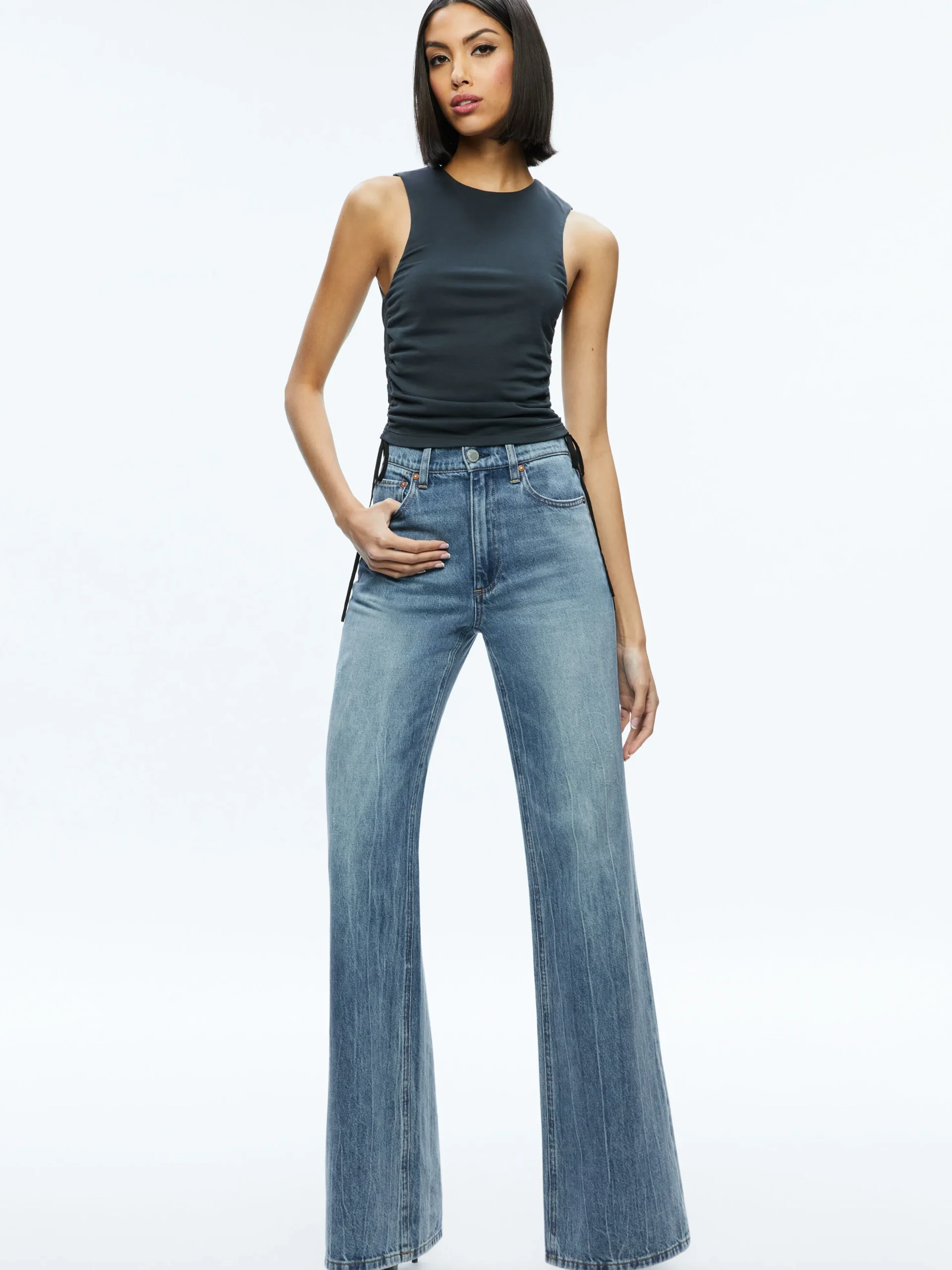 Alice and Olivia CHRISSY CREWNECK RUCHED CROP TOP *FEATURED SHOPS | CLOTHING