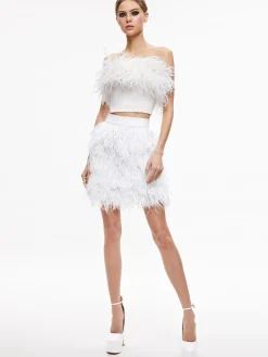 Alice and Olivia CINA FEATHER MINI SKIRT ECRU*CLOTHING