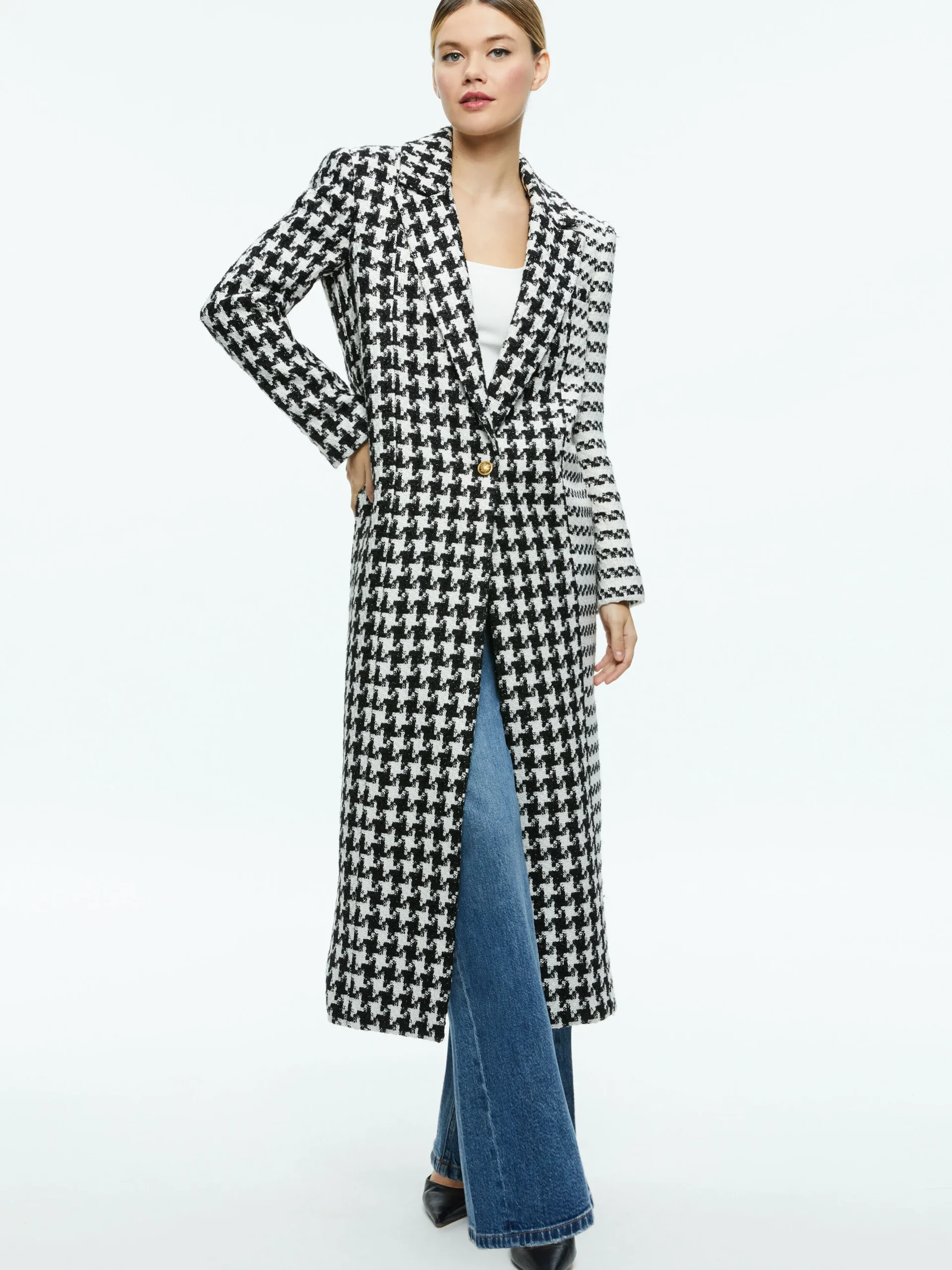 Alice and Olivia COLLEY LONG TWEED COAT BLACK/OFF WHITE*FEATURED SHOPS | CLOTHING