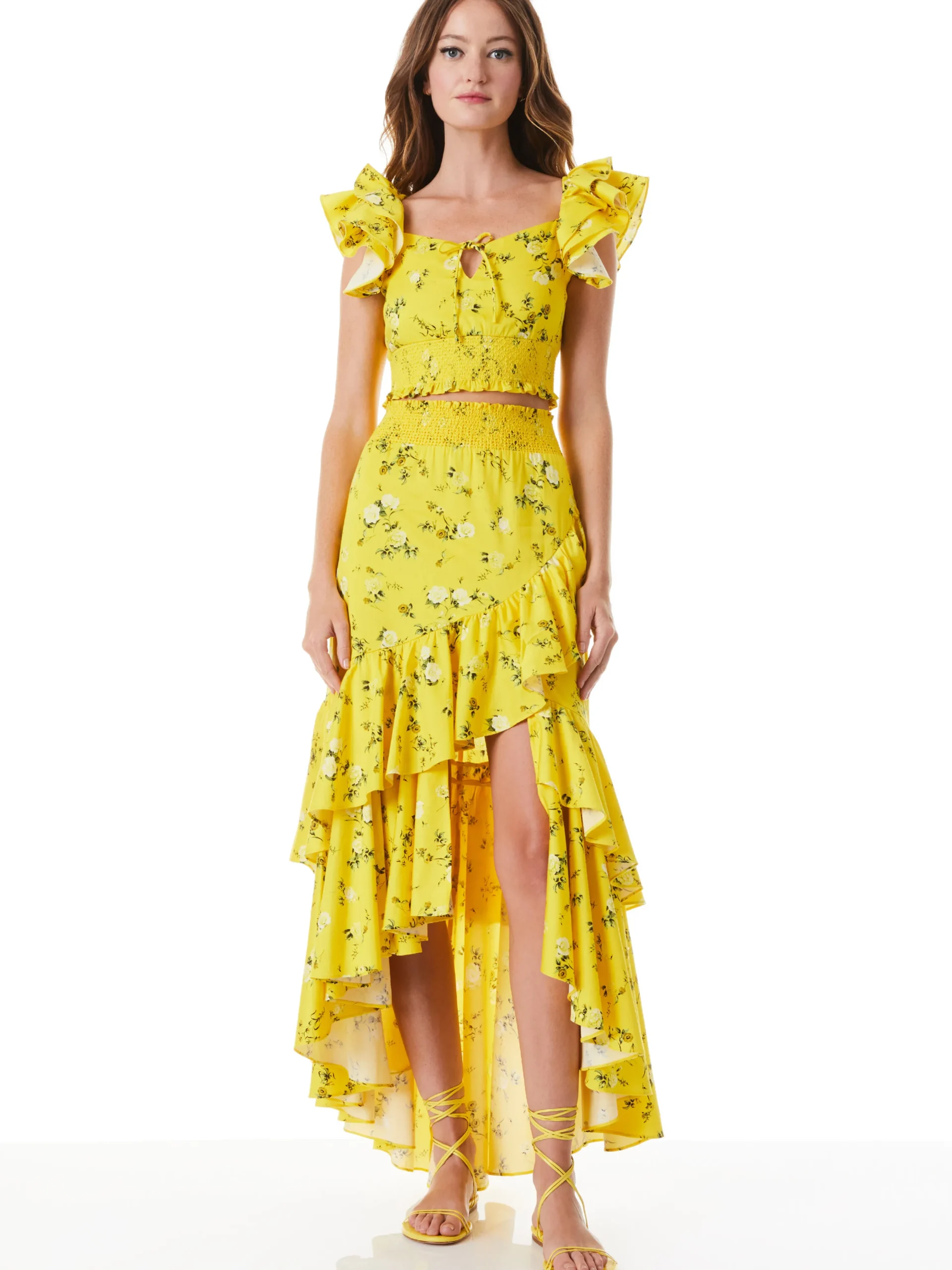 Alice and Olivia CRISTINA WRAP RUFFLE SKIRT ESCAPE DITSY SUNBEAM*CLOTHING
