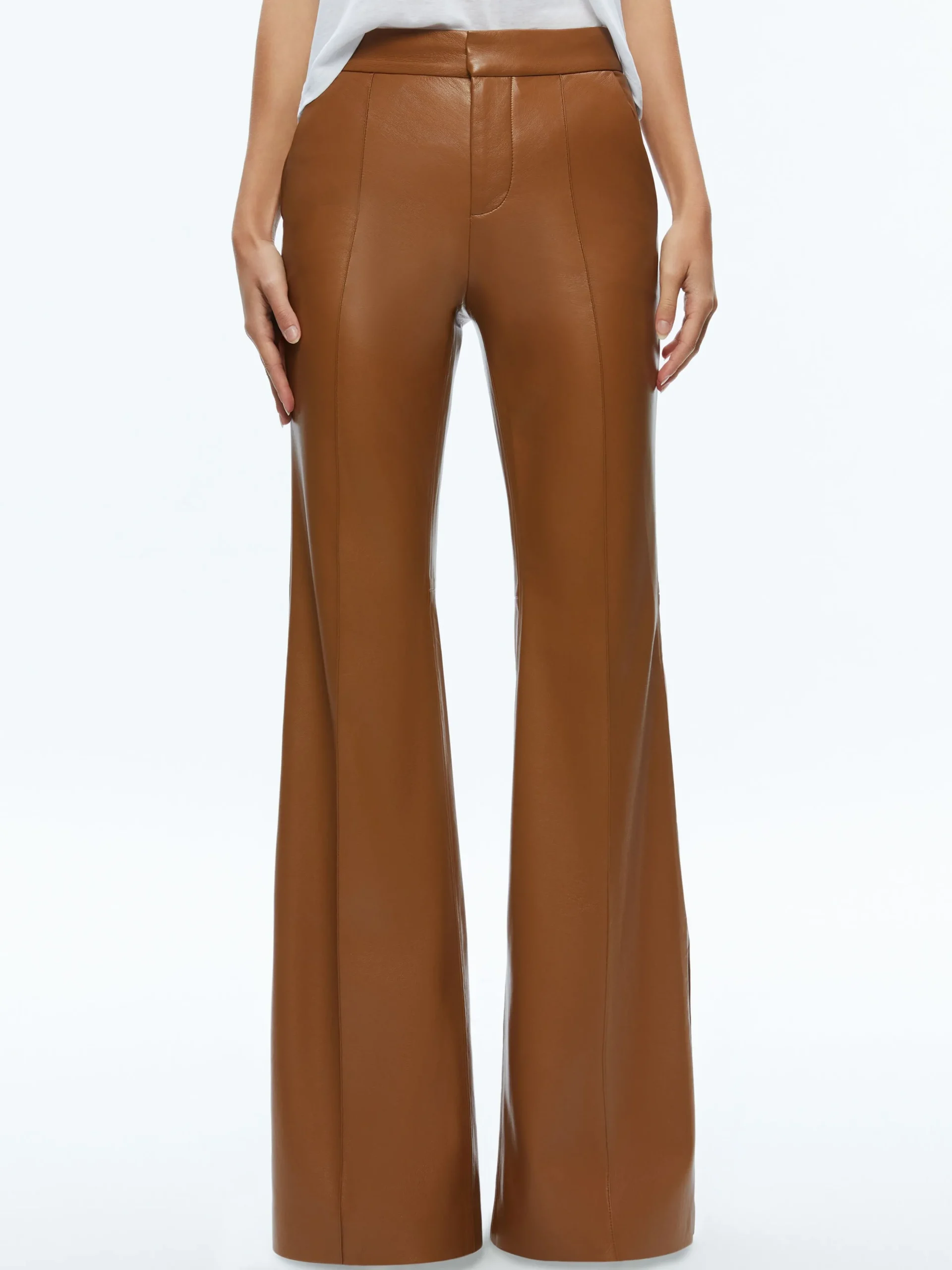 Alice and Olivia DANETTE VEGAN LEATHER SPLIT HEM TROUSERS CAMEL*FEATURED SHOPS | CLOTHING