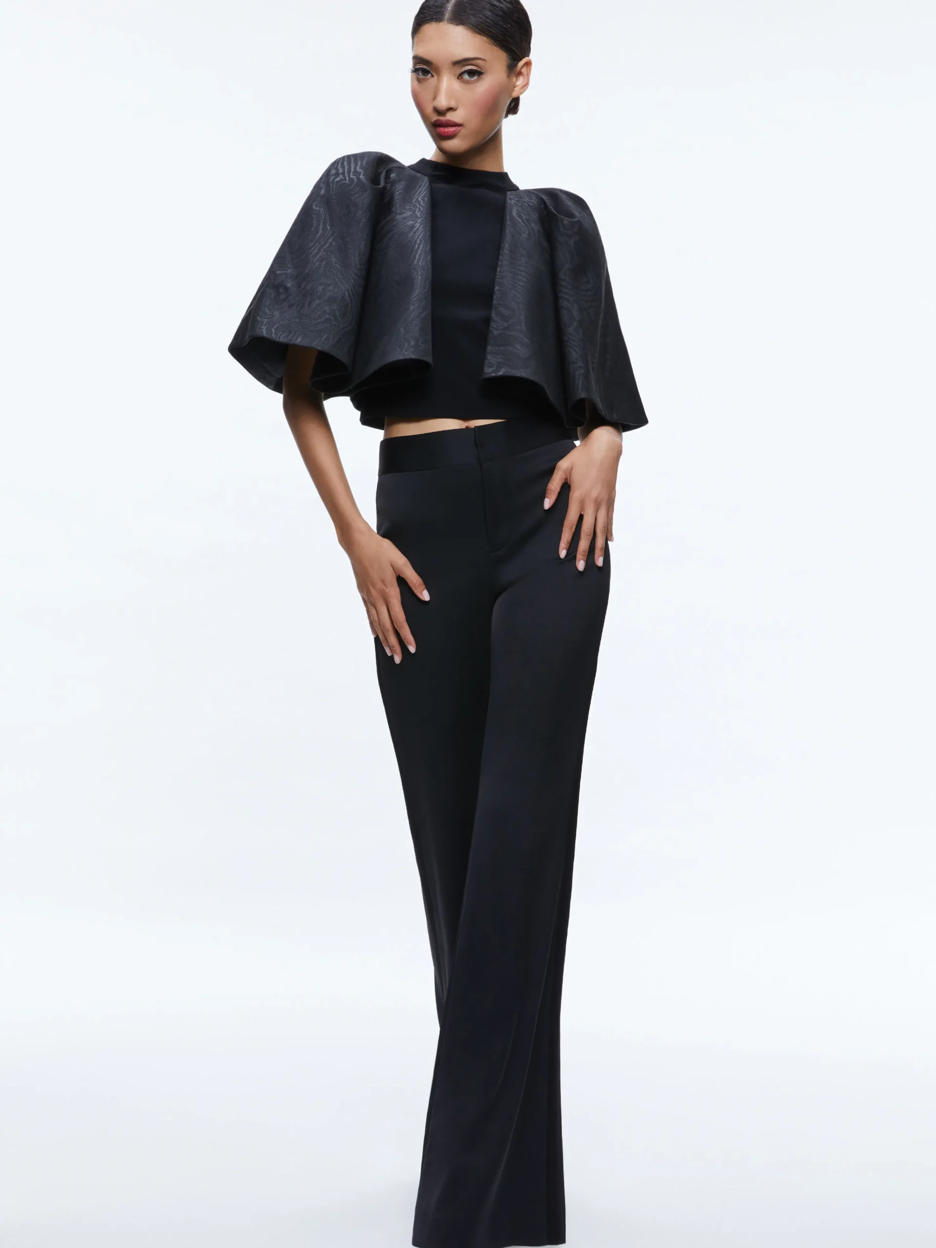 Alice and Olivia DEANNA HIGH RISE SIDE STRIPE PANT BLACK*CLOTHING