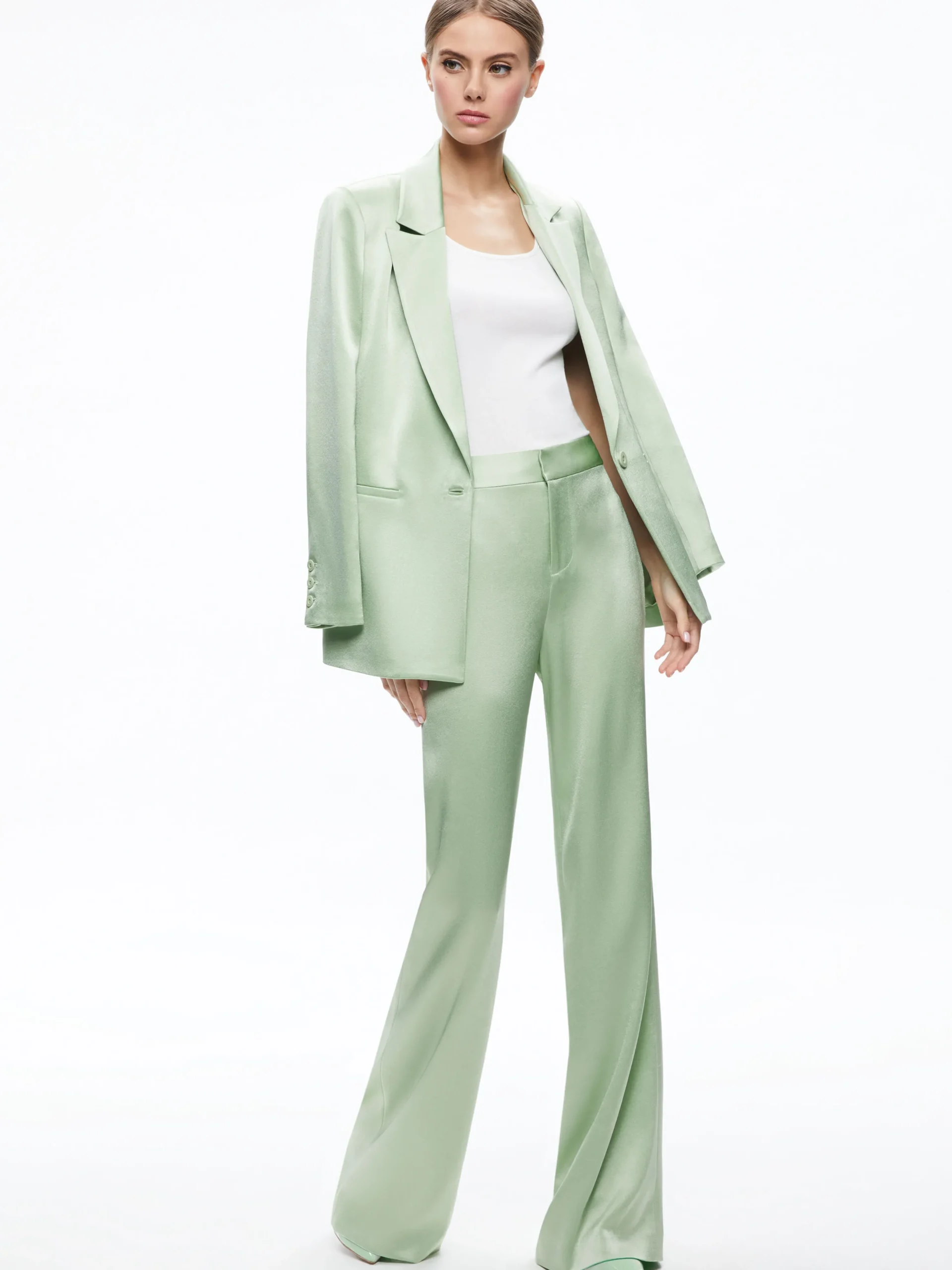 Alice and Olivia DENNY NOTCH COLLAR BOYFRIEND BLAZER + DEANNA HIGH WAISTED BOOTCUT PANT *CLOTHING