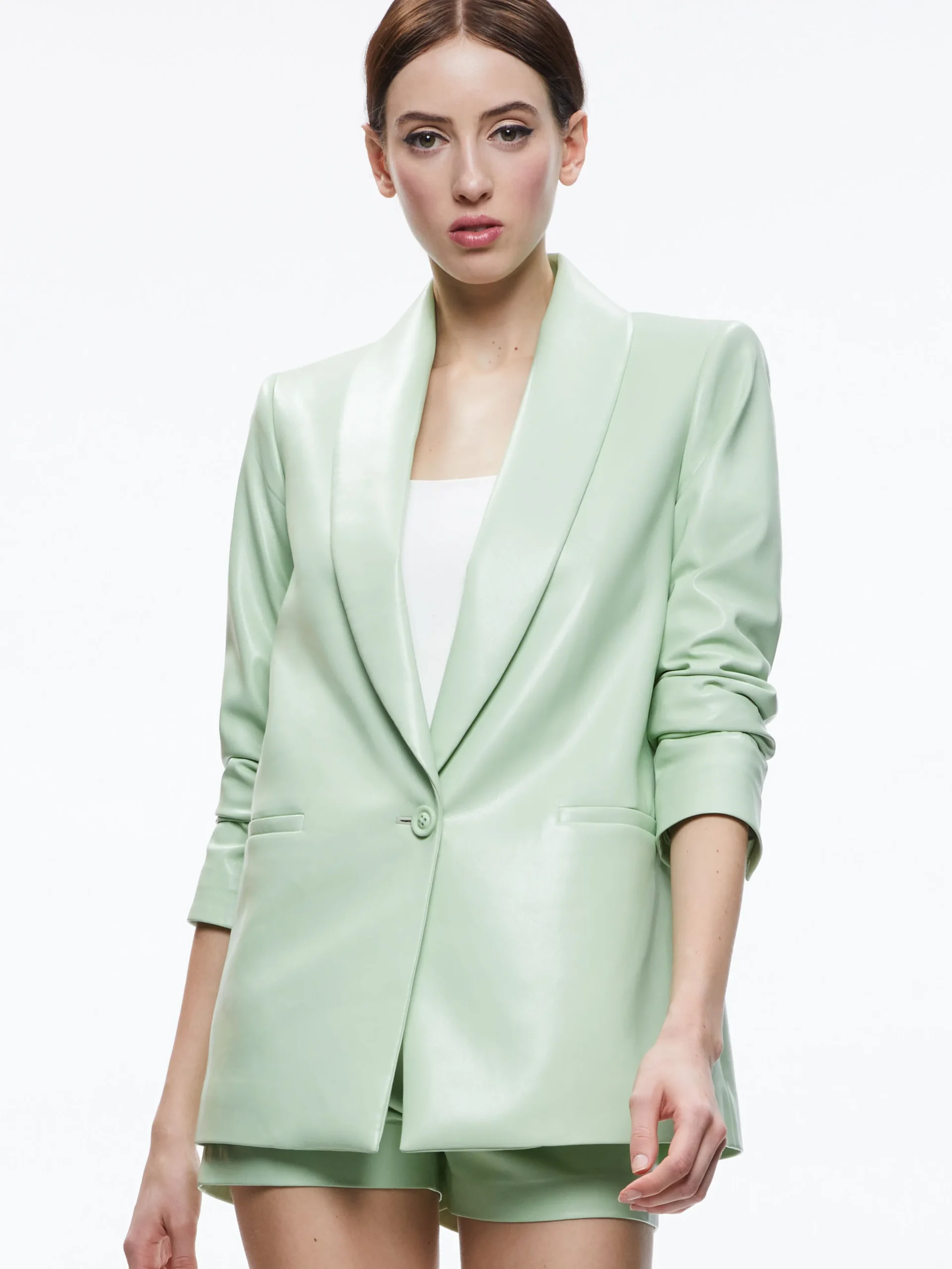 Alice and Olivia DENNY VEGAN LEATHER SHAWL COLLAR BLAZER + OLIVIA VEGAN LEATHER SHORT *CLOTHING