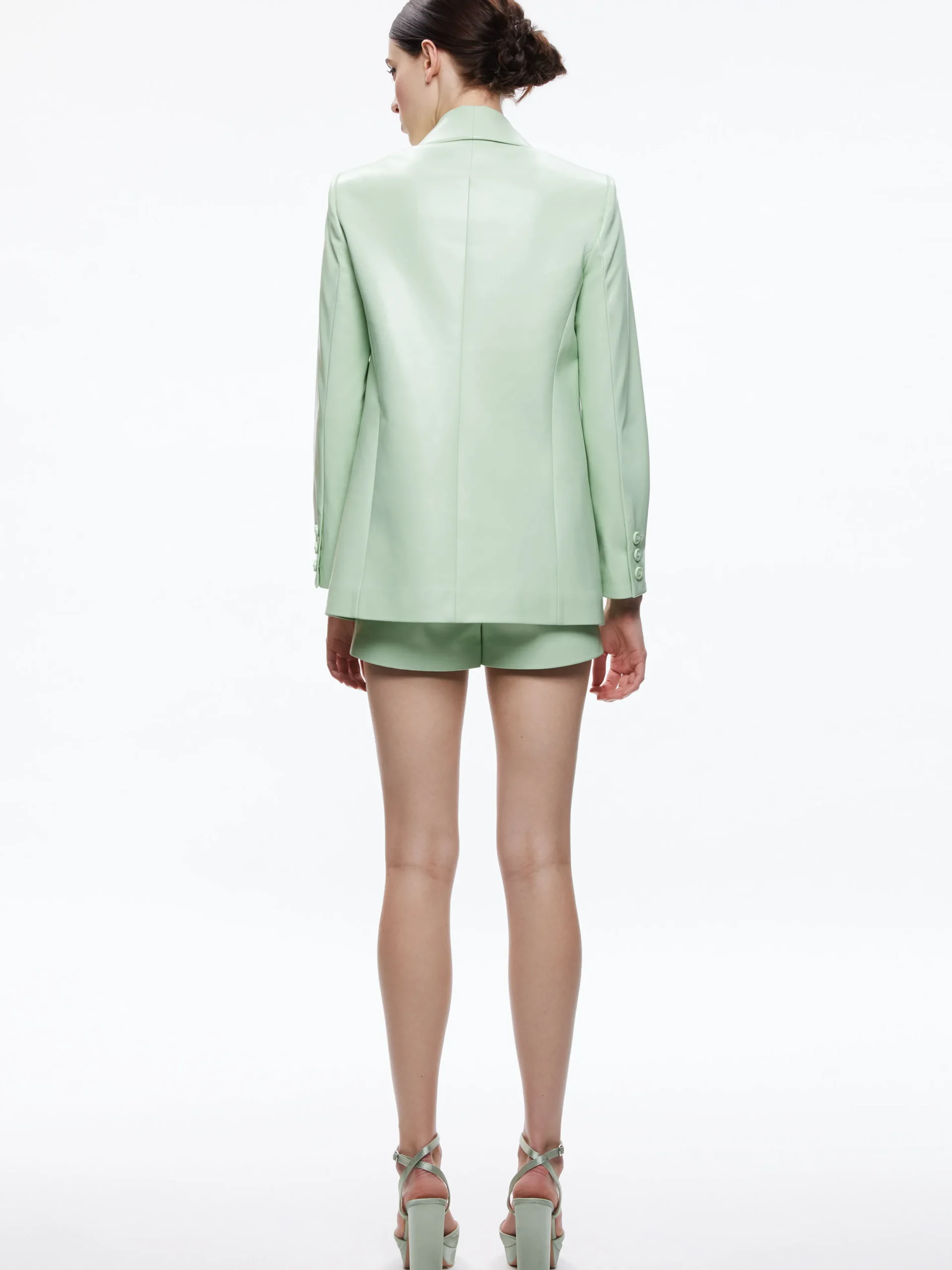 Alice and Olivia DENNY VEGAN LEATHER SHAWL COLLAR BLAZER + OLIVIA VEGAN LEATHER SHORT *CLOTHING