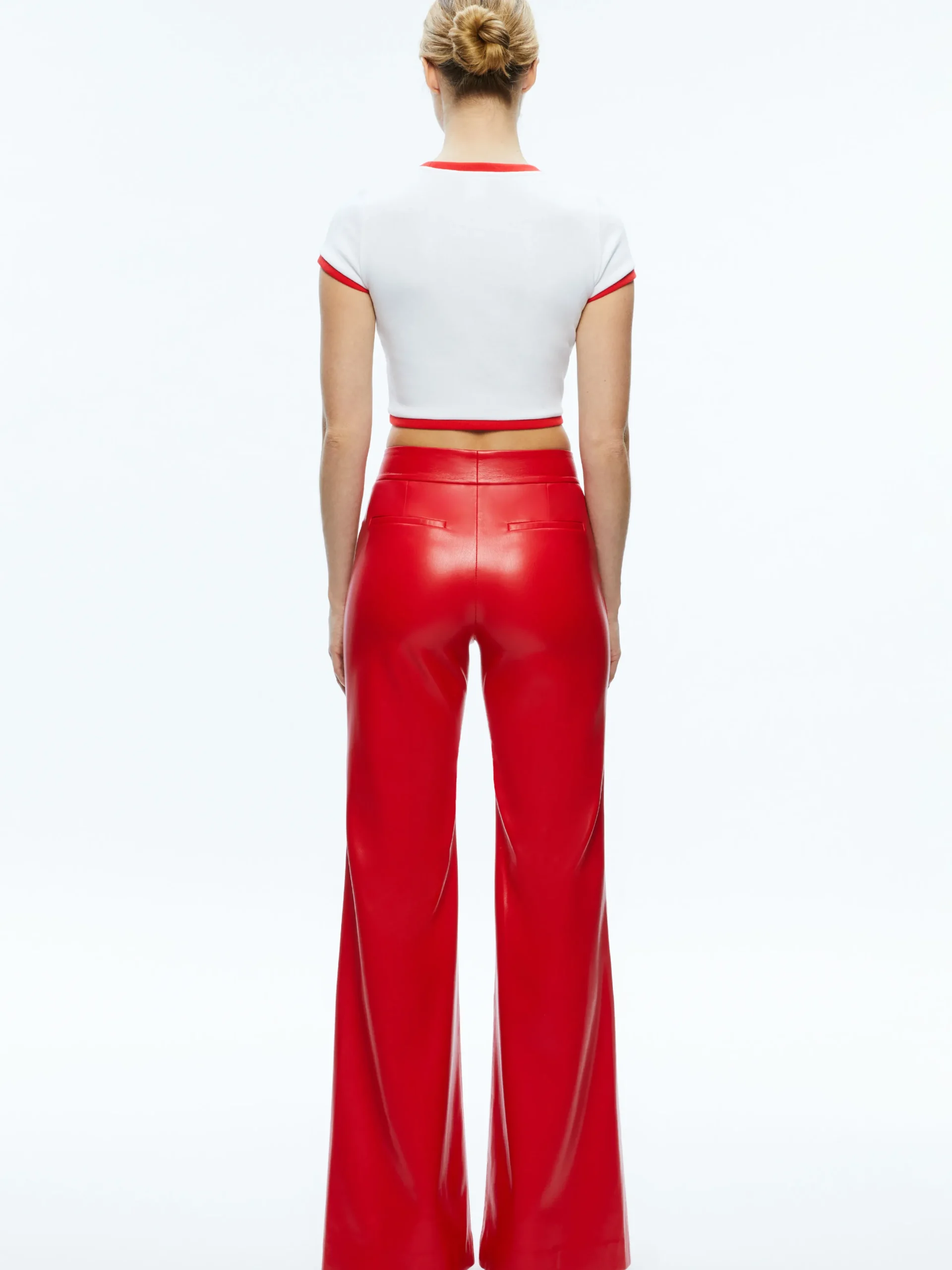 Alice and Olivia DYLAN HIGH WAISTED VEGAN LEATHER WIDE LEG PANT BRIGHT RUBY*FEATURED SHOPS | CLOTHING